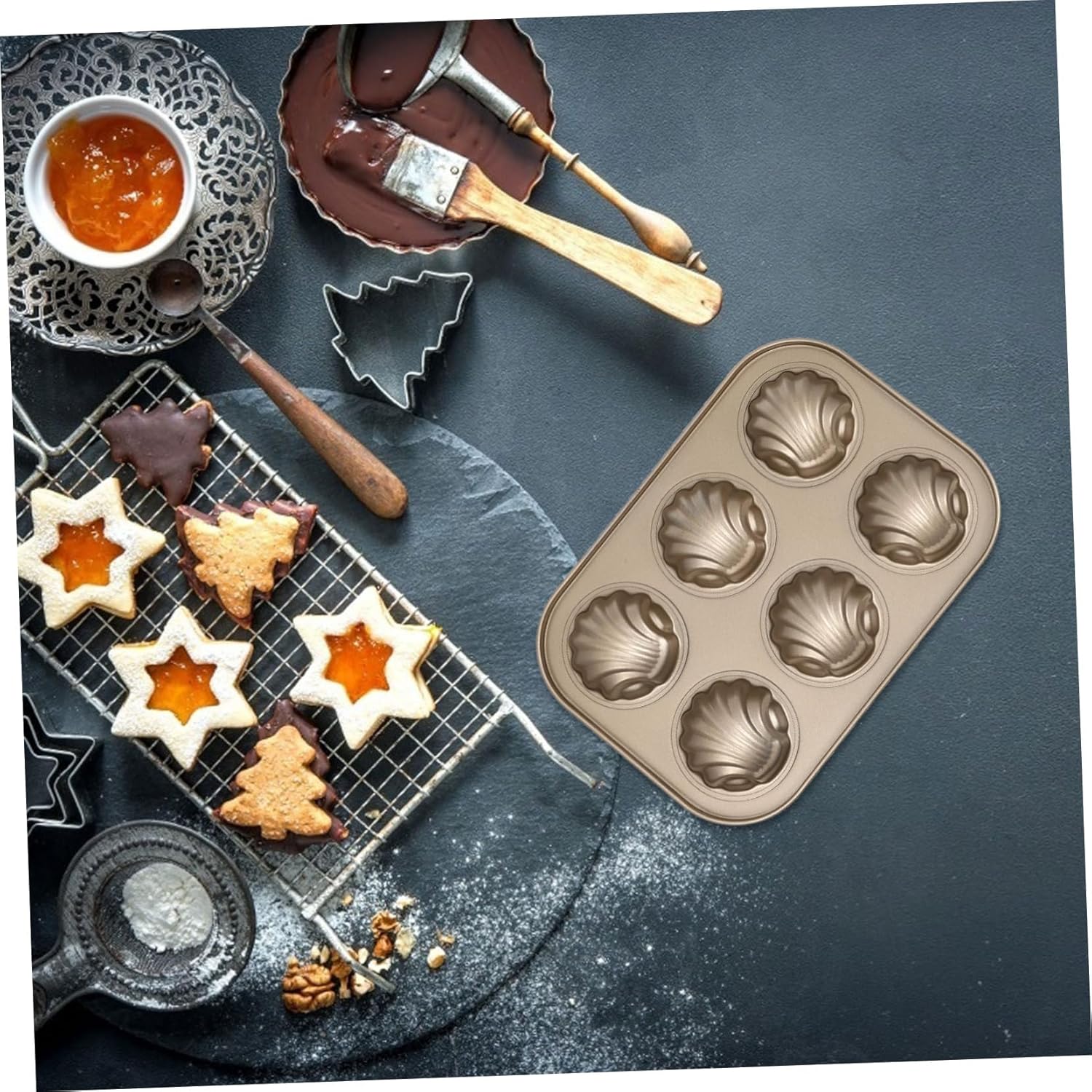 3 piezas de molde para tartas, molde para hornear galletas, decoración de boda, moldes para magdalenas, antiadherentes, 6 moldes de madeleine, molde