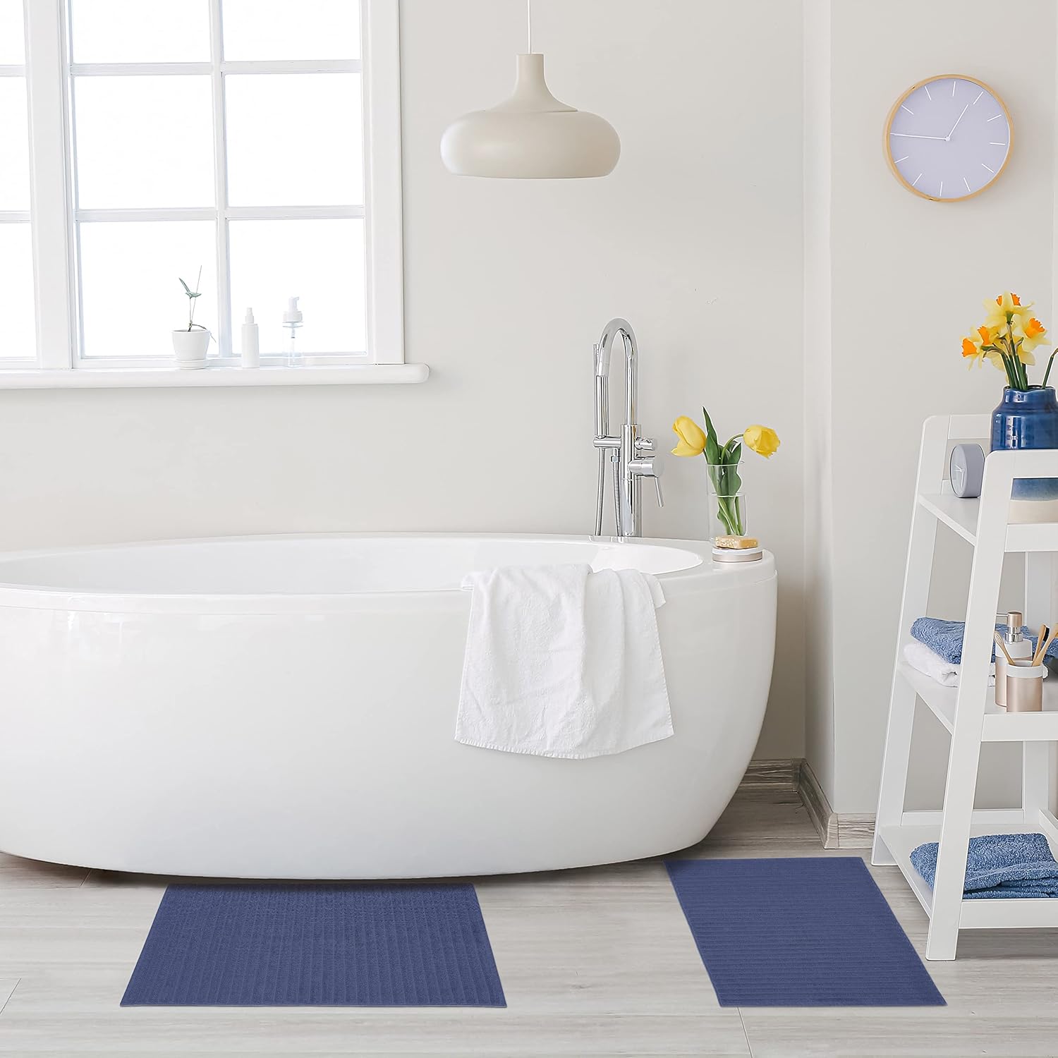 Superior Juego de alfombrillas de baño de 35.27 oz de algodón peinado de fibra larga para baño, 2 piezas, azul marino