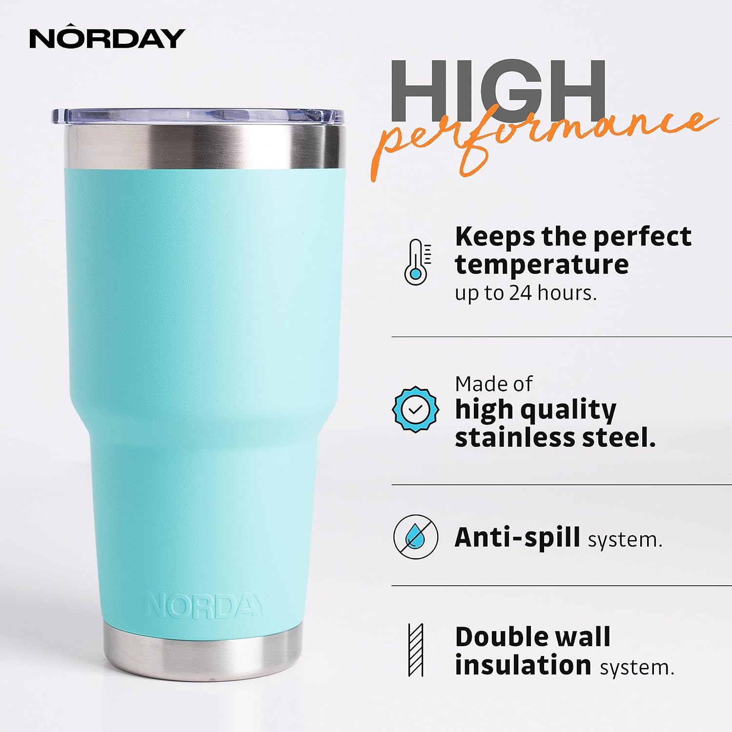 NORDAY Vaso con tapa, 30 onzas, con aislamiento acuático, vasos de acero inoxidable, doble pared aislada al vacío, taza de café de viaje para