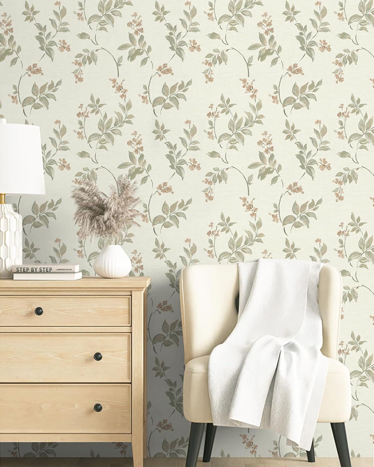 Vinjiasin Papel tapiz autoadhesivo de 16.1 x 197 pulgadas, papel de contacto removible con hojas de flores vintage, papel de pared para muebles de