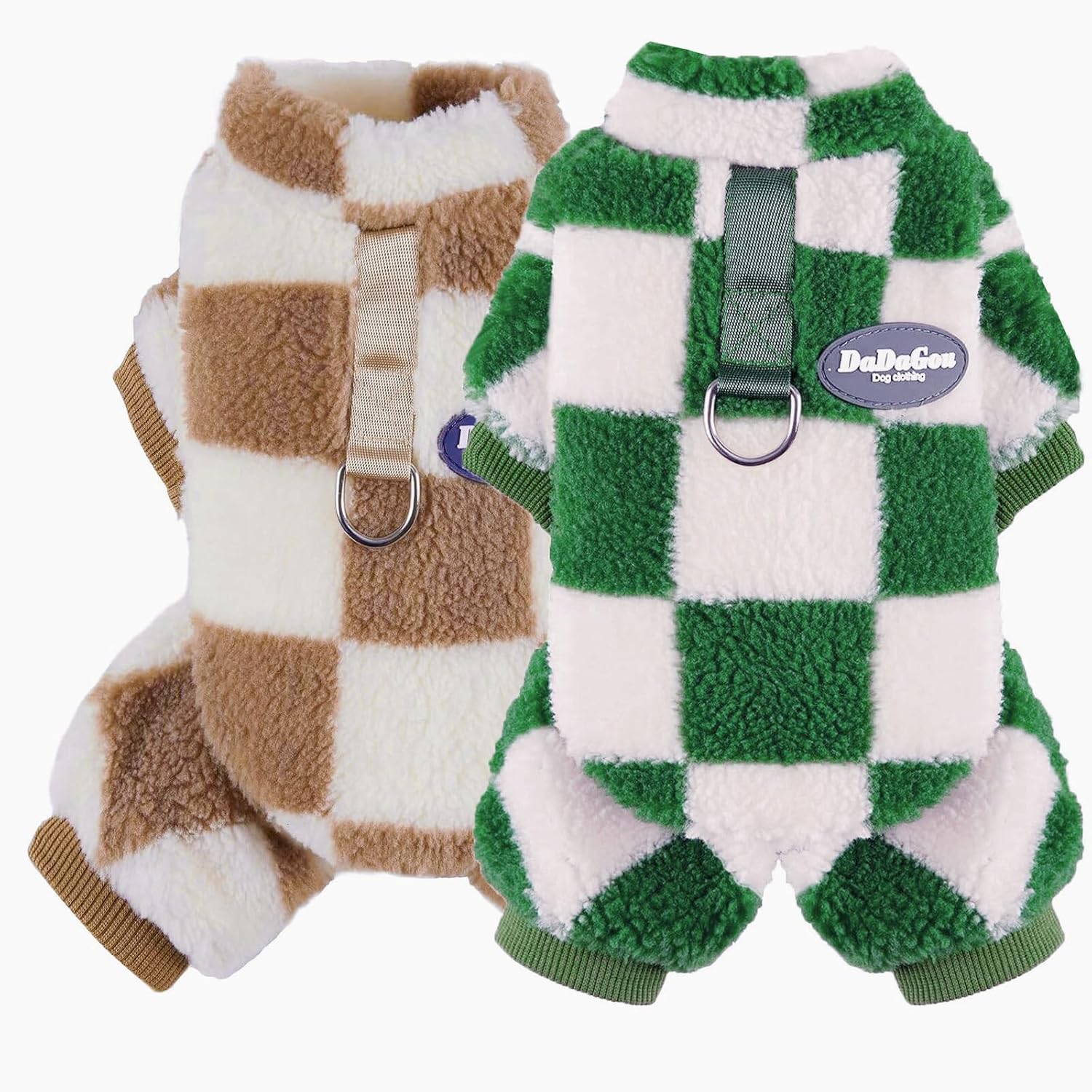 Pijama de forro polar a cuadros para perros pequeños, mameluco de lujo para perros con anillo en D, suéter para cachorros, overol para Chihuahua,