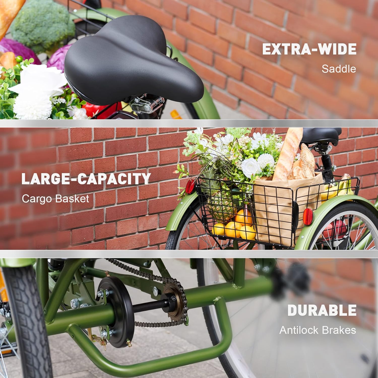 Viribus Triciclo eléctrico, triciclo eléctrico de 24 26 pulgadas para adultos con batería UL 36 V 13 Ah, motor de 250 W, bicicleta eléctrica de 3