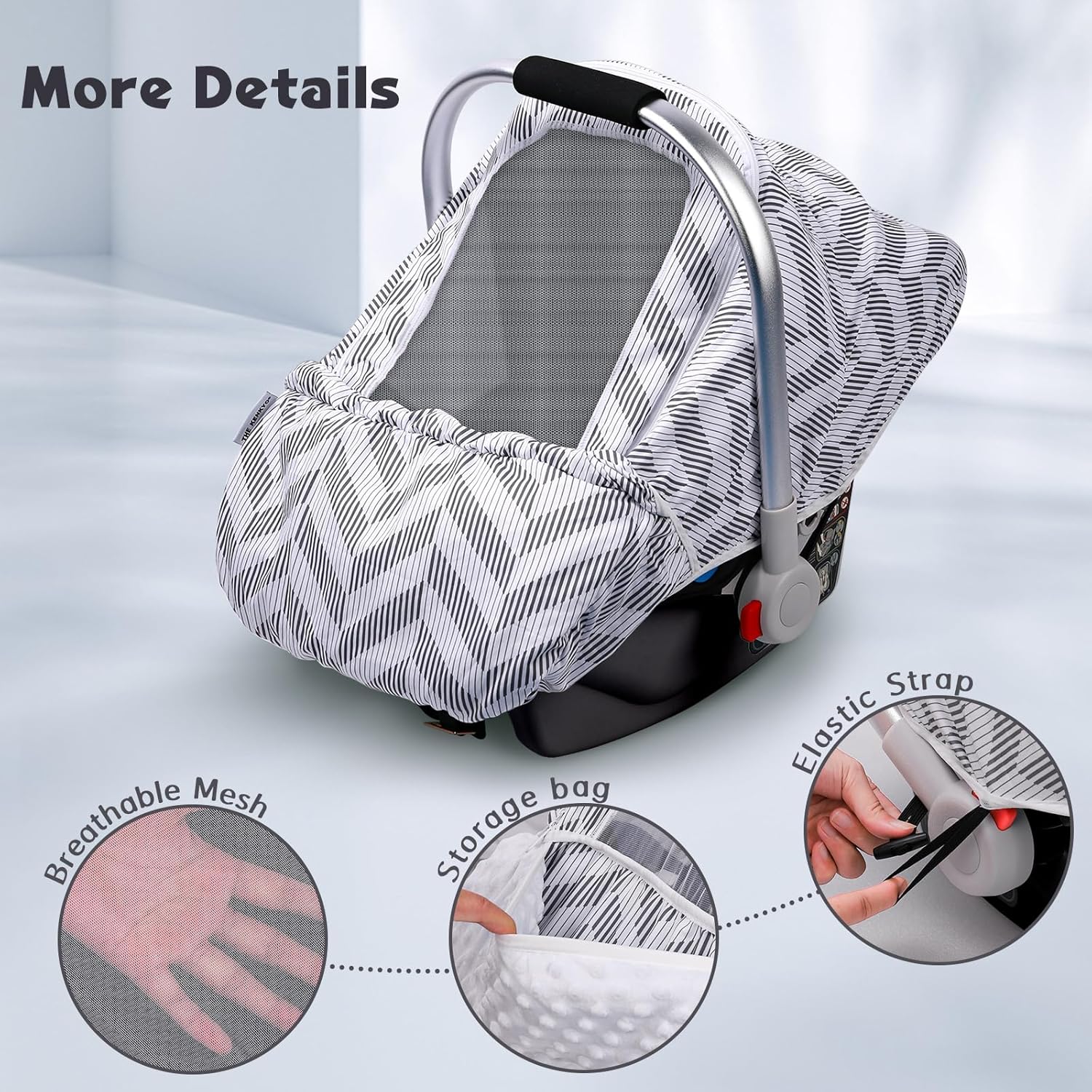 Funda de asiento de automóvil para bebé, fundas elásticas para asiento de automóvil, funda de cochecito infantil con ventana de malla y bolsillo de