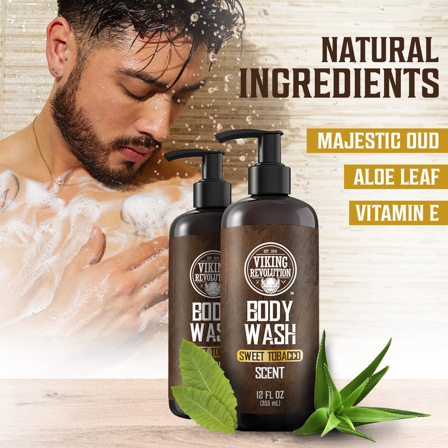 Viking Revolution Sweet Tobacco – Gel de ducha para hombre con vitamina E y aceite de romero, gel de ducha para hombres (12 onzas líquidas, paquete