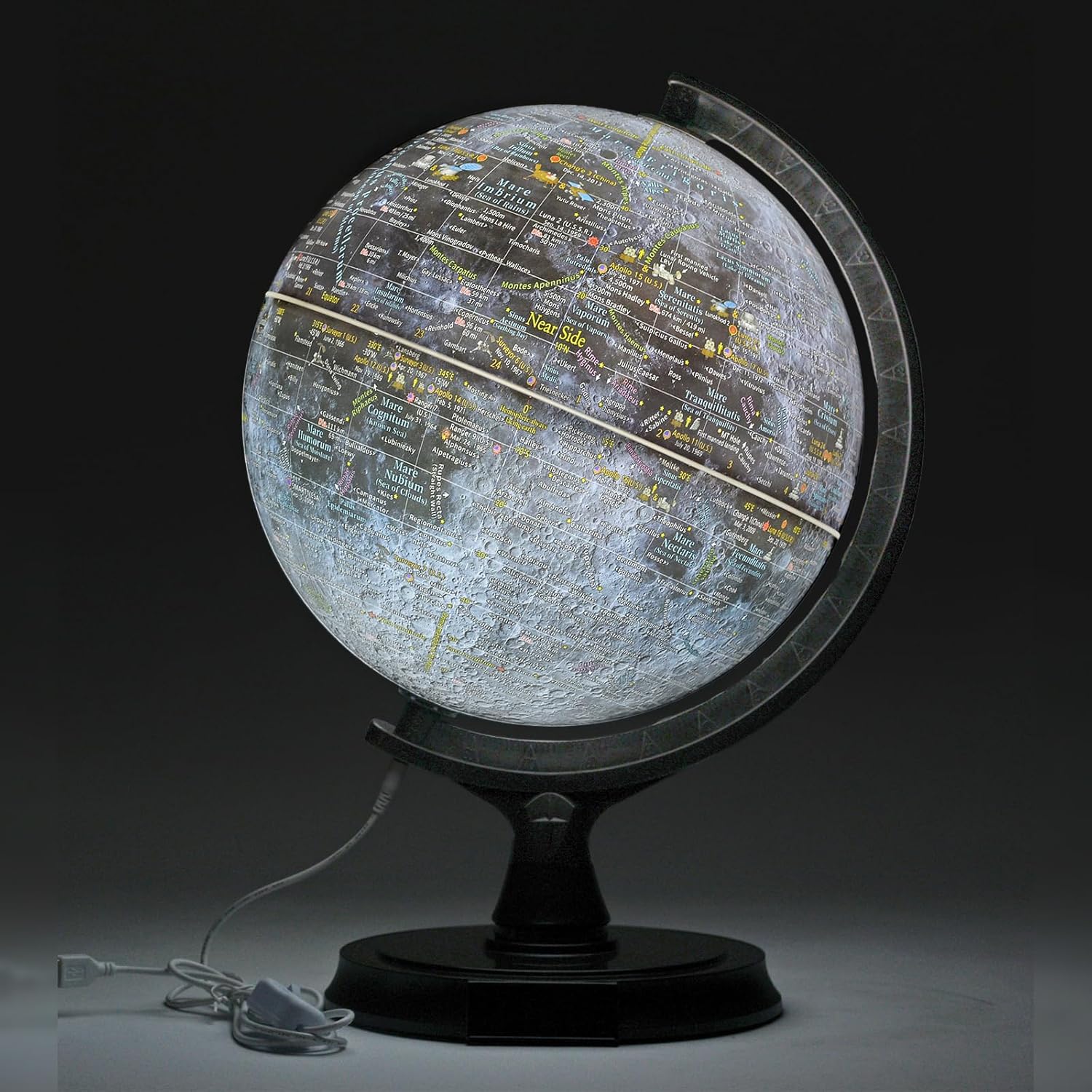 Mapsoft Prime – Globo lunar gris iluminado, 11.8 in, MI-30