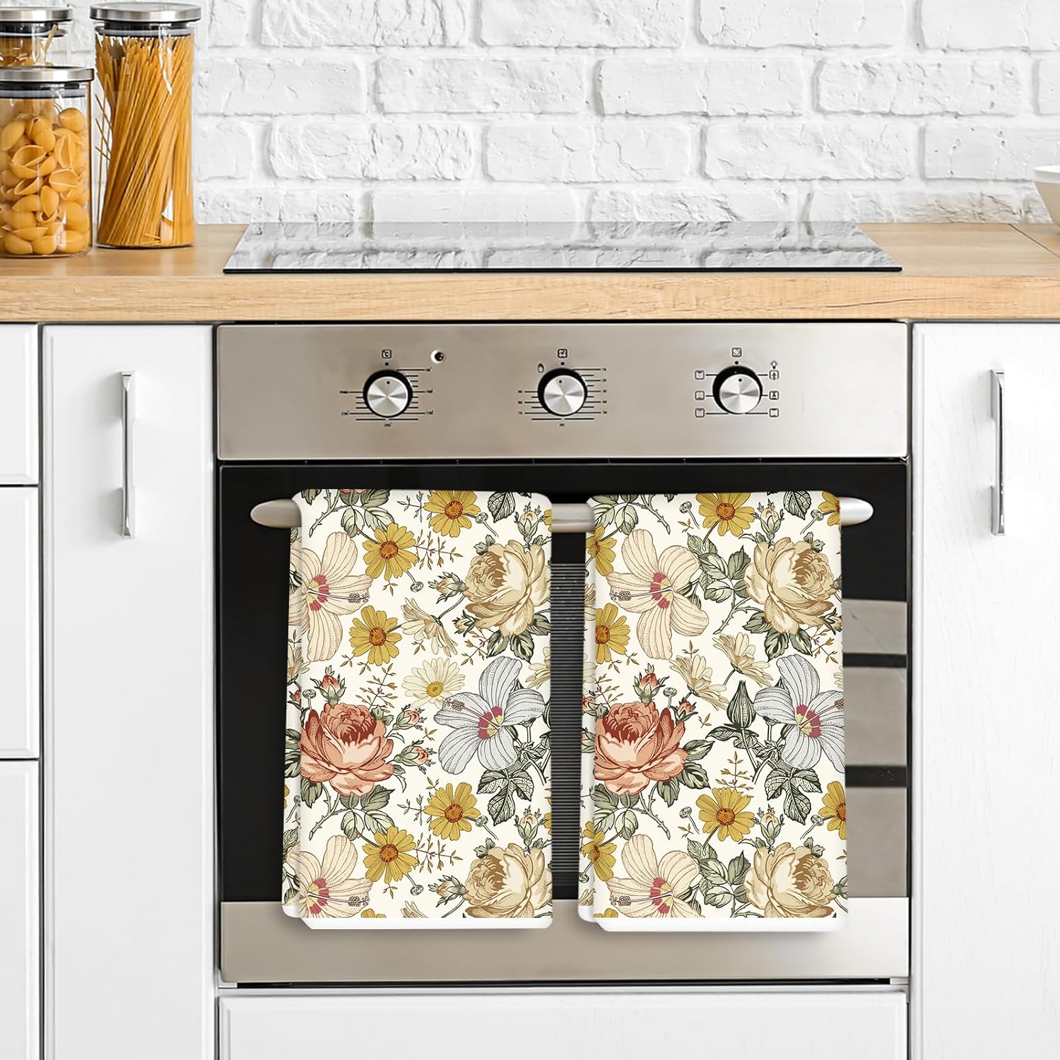 AnyDesign – Toalla de cocina floral vintage de 18 x 28 pulgadas, toalla de cocina retro con rosa y manzanilla ultra absorbente, toalla de té para
