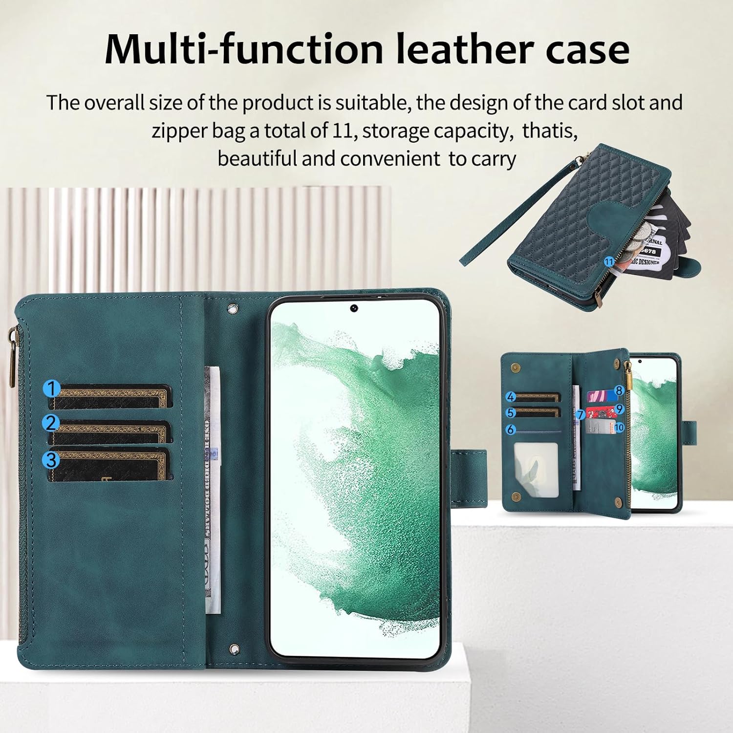 Asuwish Funda de teléfono para Samsung Galaxy S22 5G Funda tipo cartera con protector de pantalla de vidrio templado y correa cruzada para la muñeca