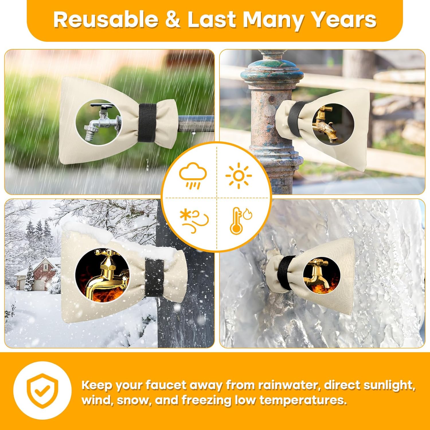 Outdoor Faucet Covers for Winter Freeze Protection Waterproof Spigot Cover Winter Insulated Reusable Hose Bibs Covers for Winter Outside Faucet