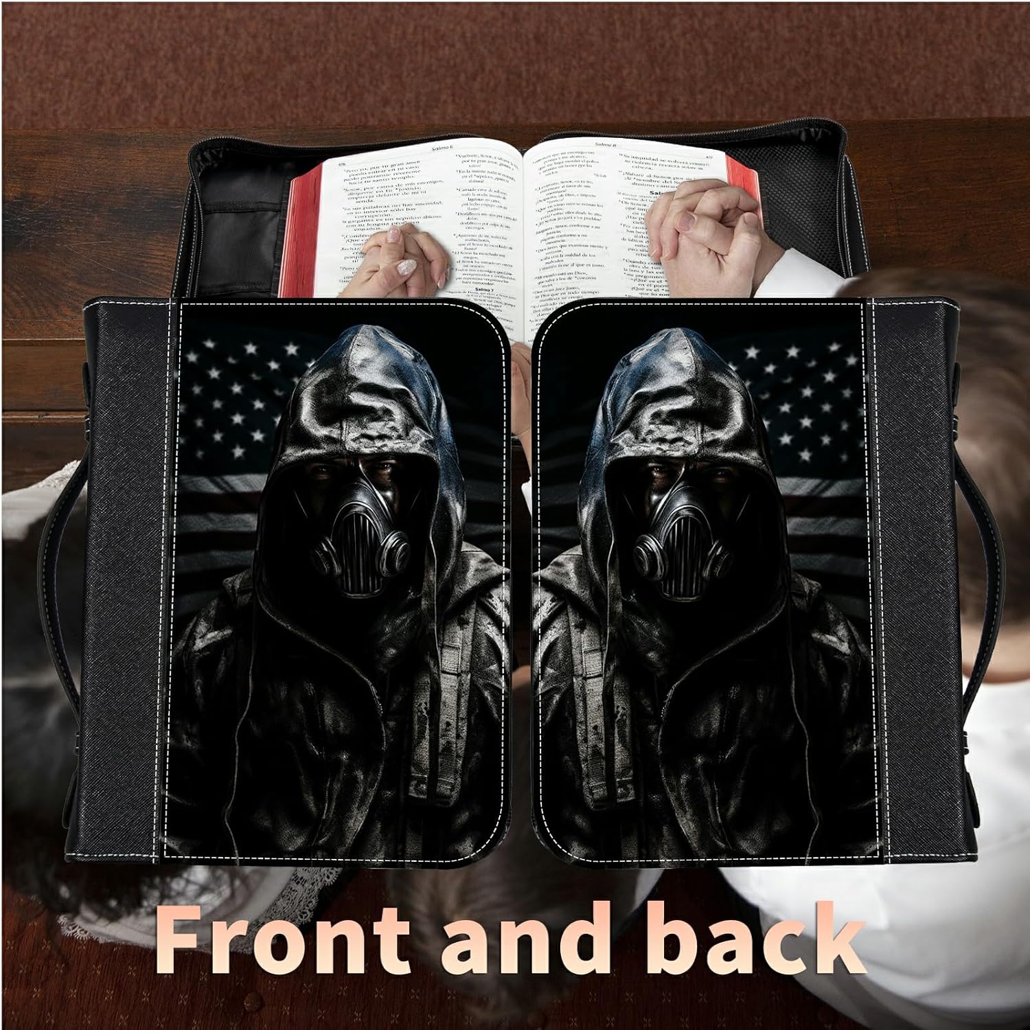 Funda de la Biblia de la bandera estadounidense de soldado + 2 marcadores de página en las esquinas del corazón, funda protectora de la Biblia