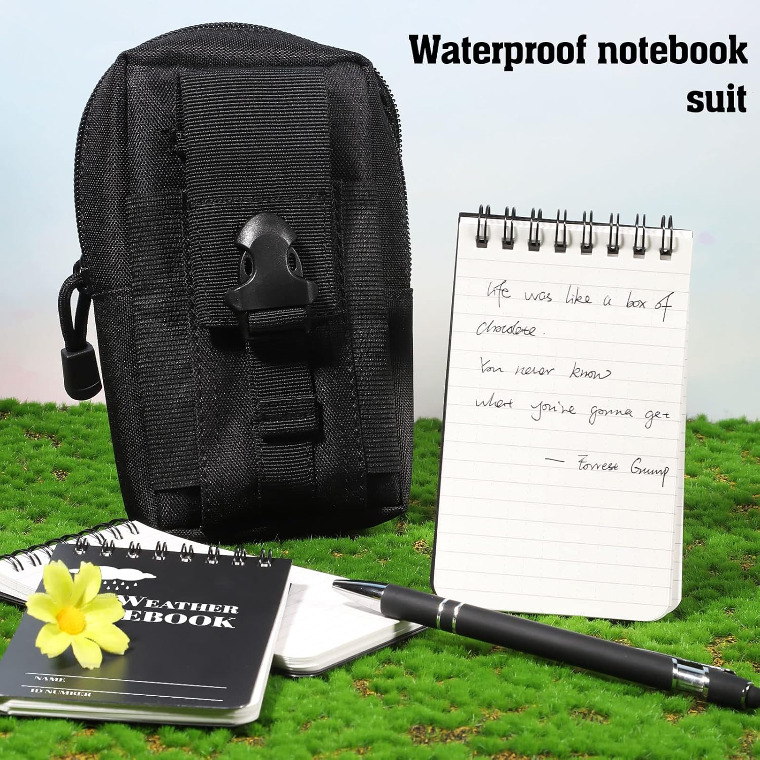 Cuaderno de notas impermeable de 3 × 5 pulgadas con bolígrafo resistente a la intemperie y cubierta de tela, cuaderno de bolsillo para escribir en