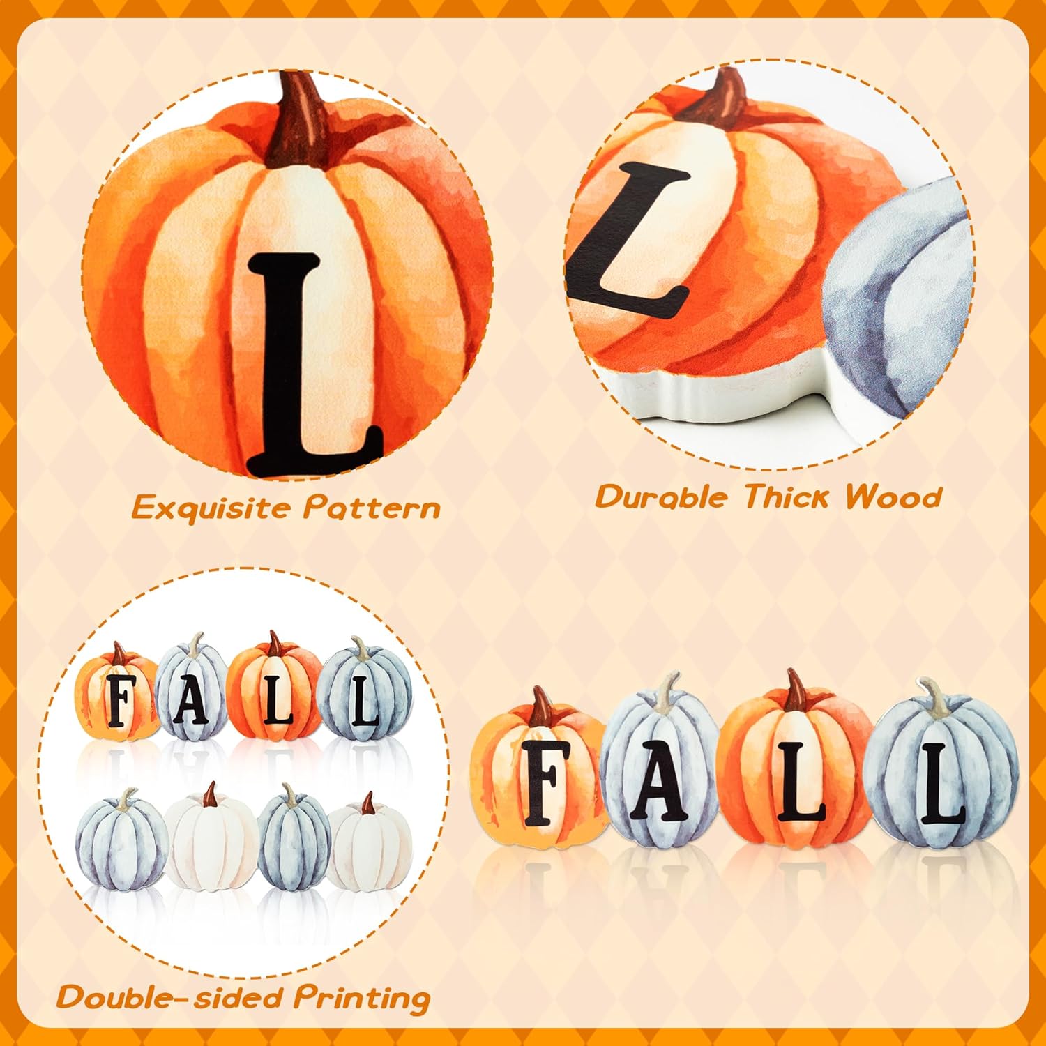 WATINC Decoración de mesa de centro de mesa de madera de calabaza de otoño, decoración de bandeja escalonada de Acción de Gracias, juego de bloques