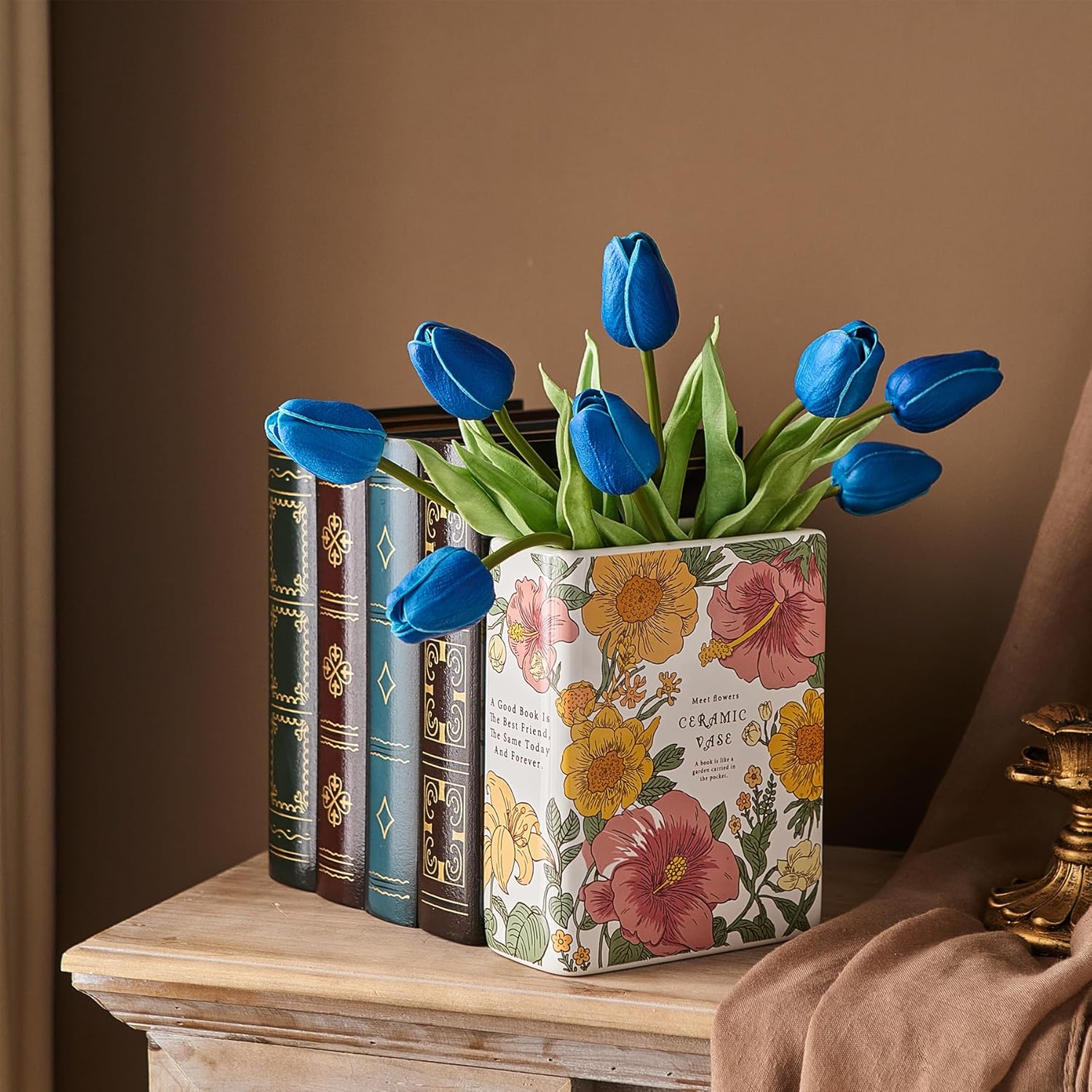 Florero de cerámica blanca con forma de libro, florero decorativo rectangular estético para flores, decoración única del hogar para centro de mesa,