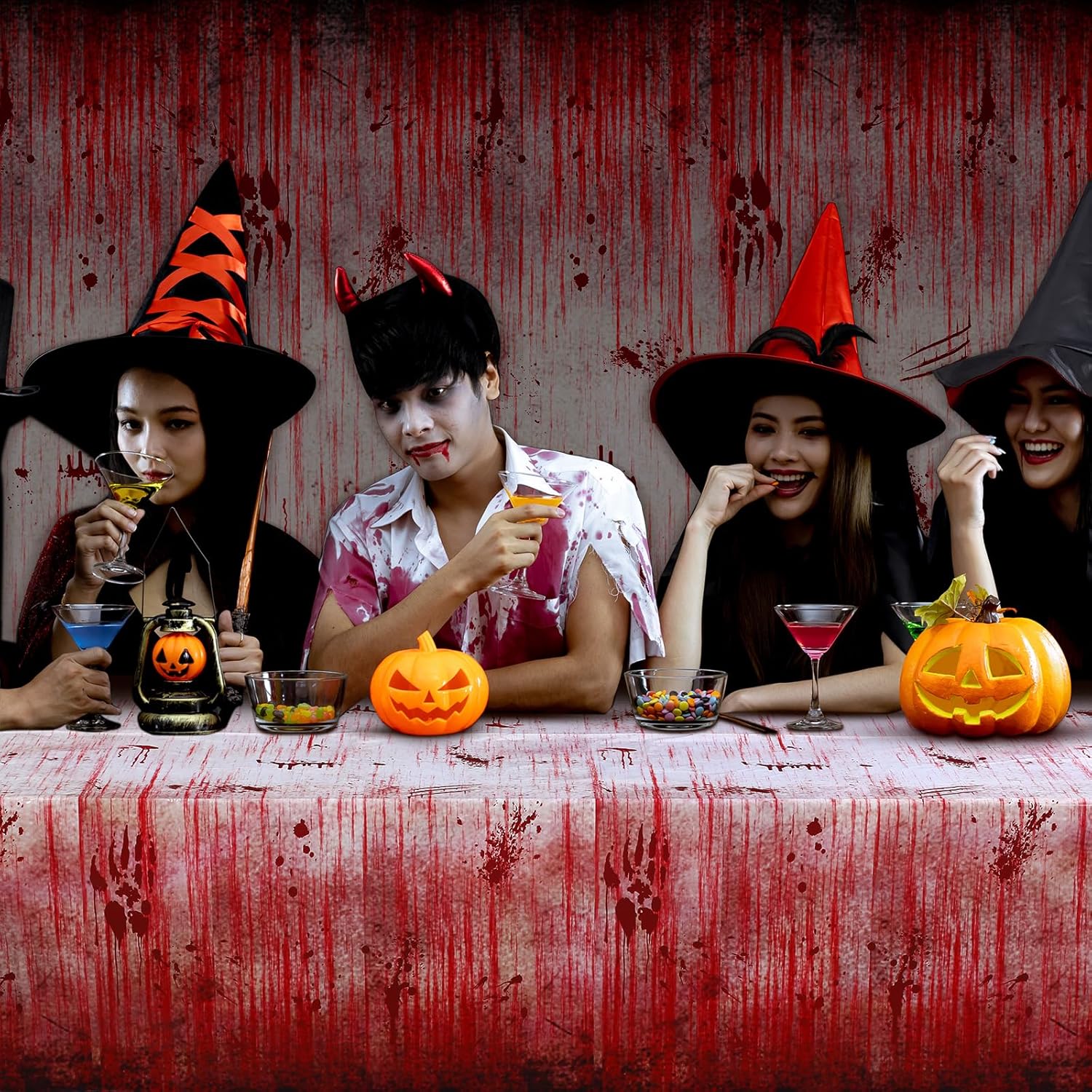 3 piezas de fondo de fotografía de Halloween con estampado sangriento, telón de fondo de plástico para Halloween, suministros de decoración de