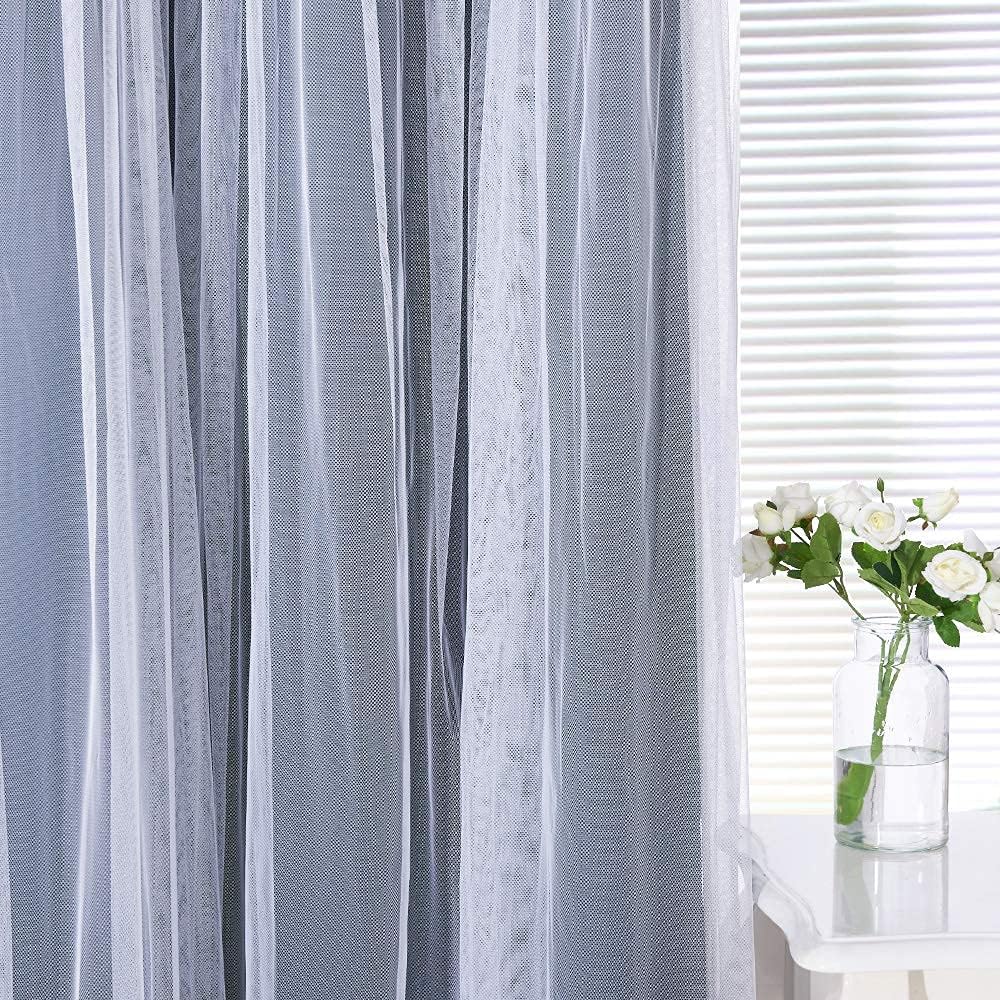 PONY DANCE Cortinas opacas azul marino, cortinas grandes de doble capa con elegancia transparente, cortinas para sala de estar, para mezclar y