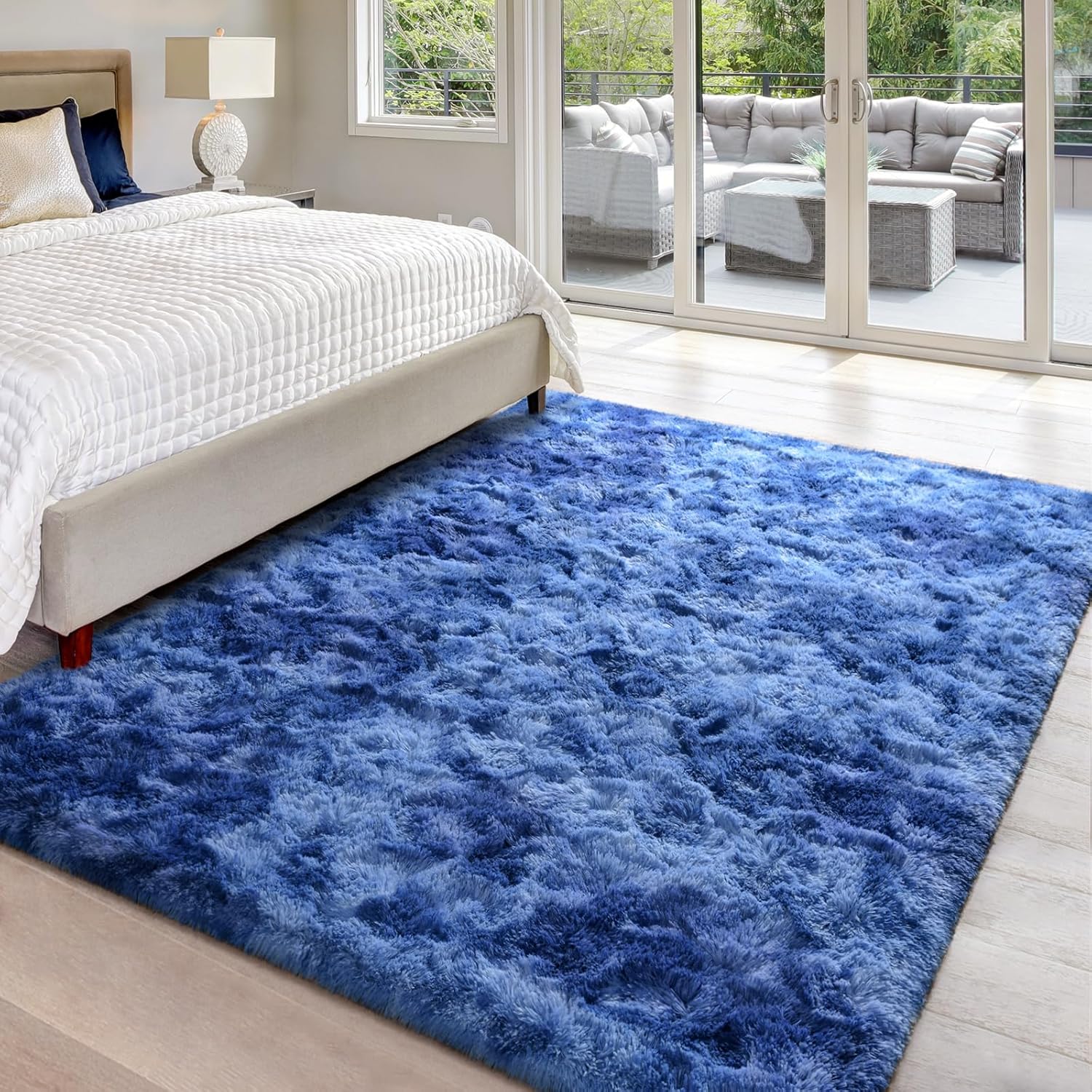 Alfombras de área grandes de 5 x 8 pies para sala de estar, alfombra moderna súper suave y esponjosa, alfombra de interior teñida azul marino para