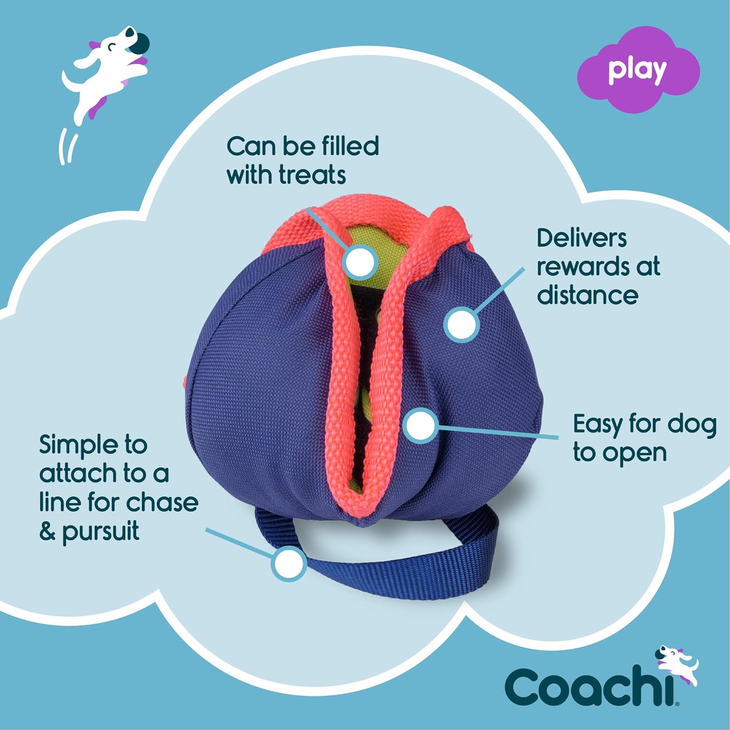 Coachi Chase & Treat – Un divertido juguete de enriquecimiento para perros, rellena con golosinas para jugar interactivo. Bueno para motivar,