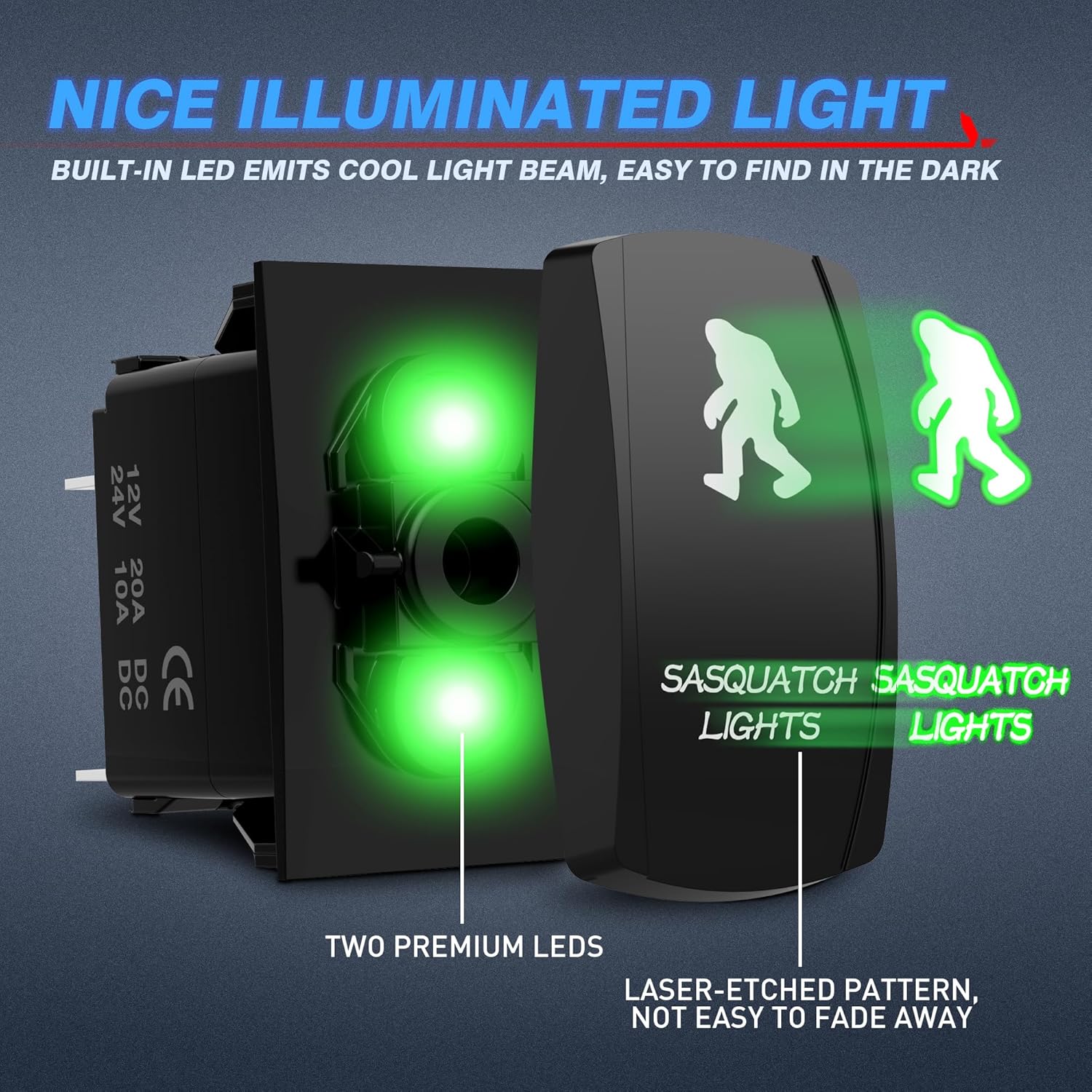 MICTUNING 5pin BIGFOOT Interruptor basculante ON-OFF Luz LED 20A 12V Verde