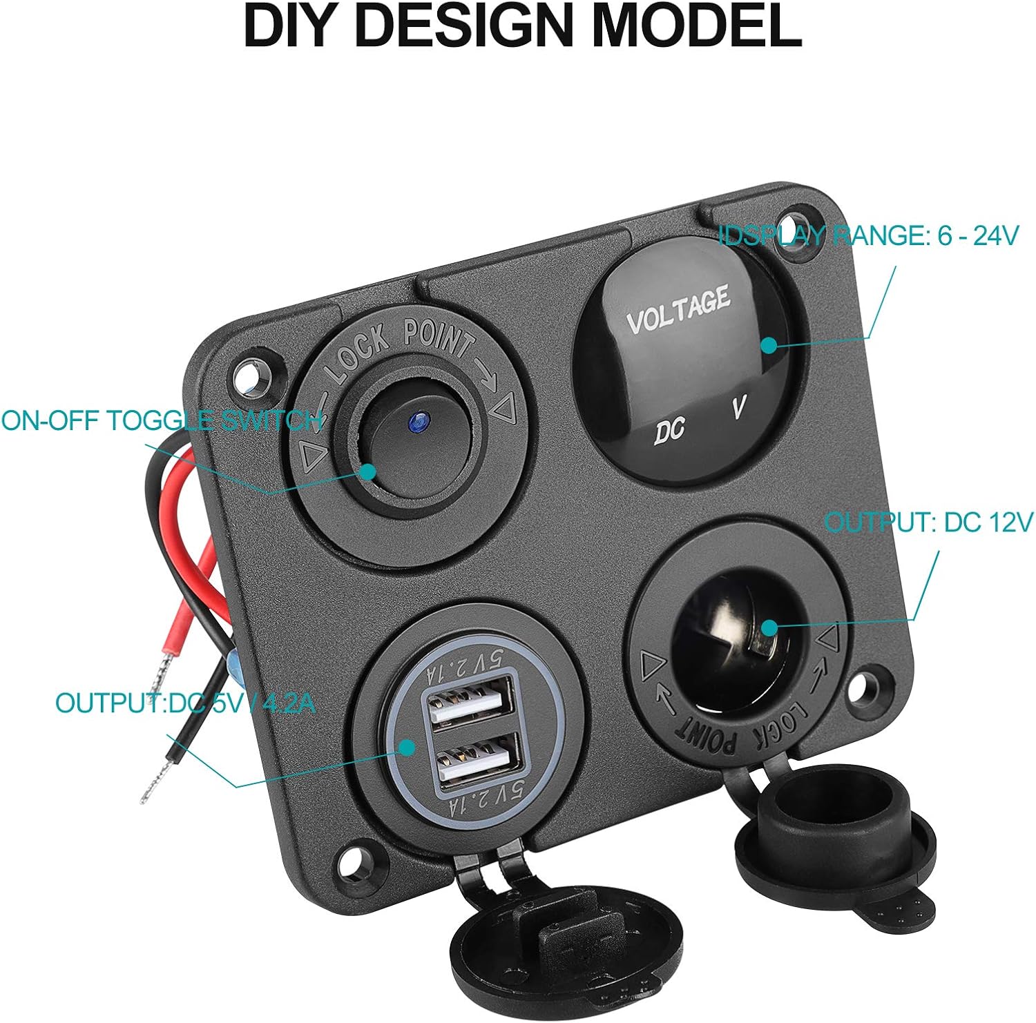 Toma de corriente USB de 12 V, panel de enchufe de cargador de automóvil marino, panel de interruptor basculante de teléfono celular impermeable con