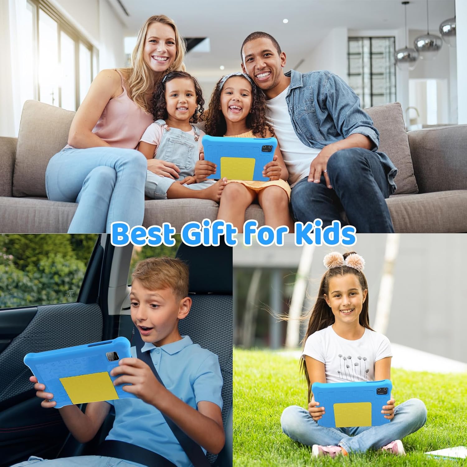 Tablet infantil de 7 pulgadas para niños Android 12 con funda, WiFi, Bluetooth, modo de control parental, cámara dual, protección ocular, tableta de