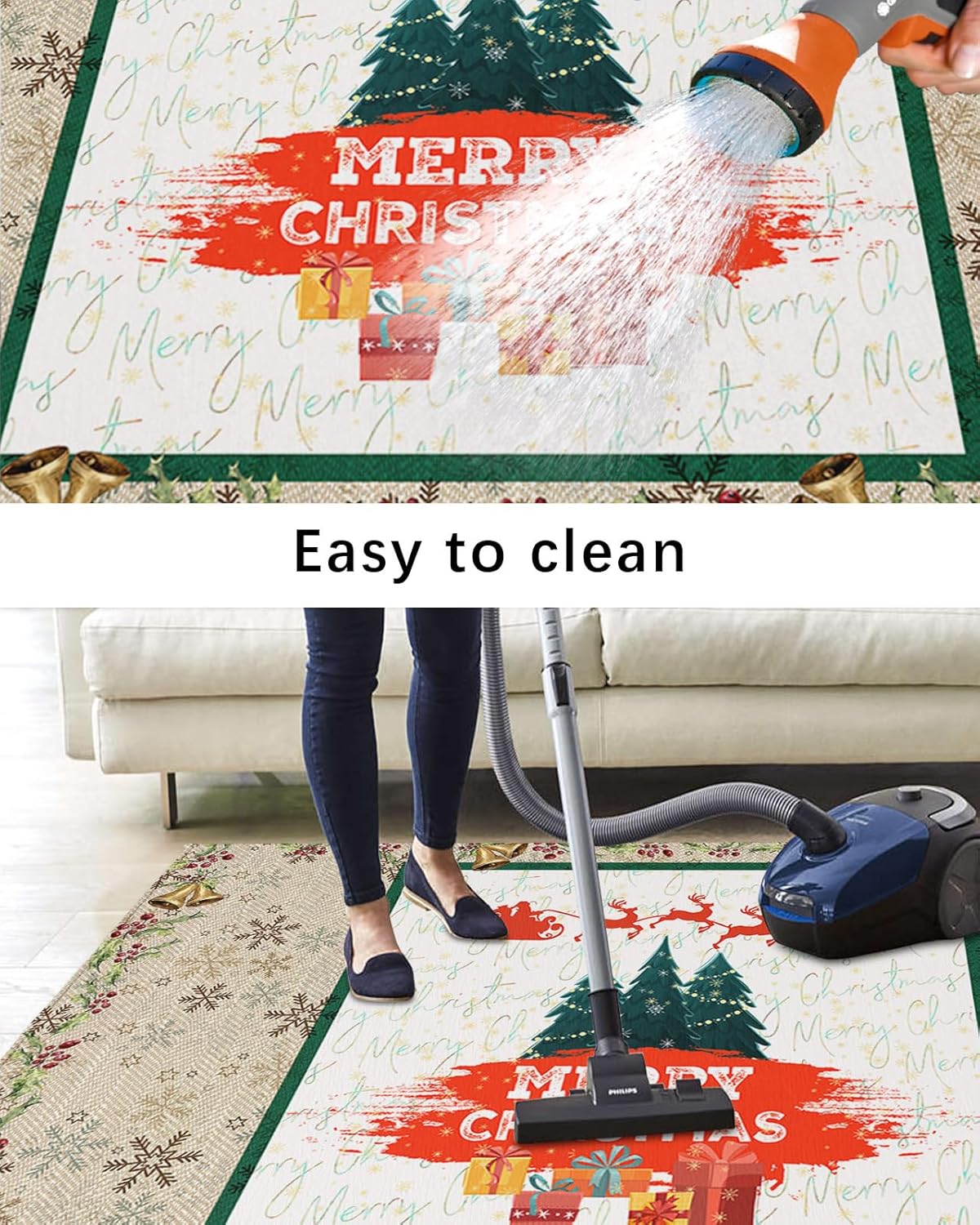Outdoor Rug Carpet Waterproof 4×6 ft Area Rug, Merry Christmas Large Floor Mat for Patio Balcony Living Room Backyard Picnic Beach RV Camping Rug