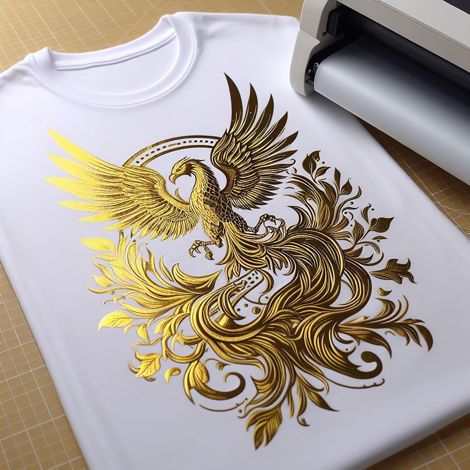 TcrafTx Rollo de transferencia de papel de aluminio caliente para máquina y textil Minc, 5.90 “x 82 pies lámina metálica caliente (dorado)