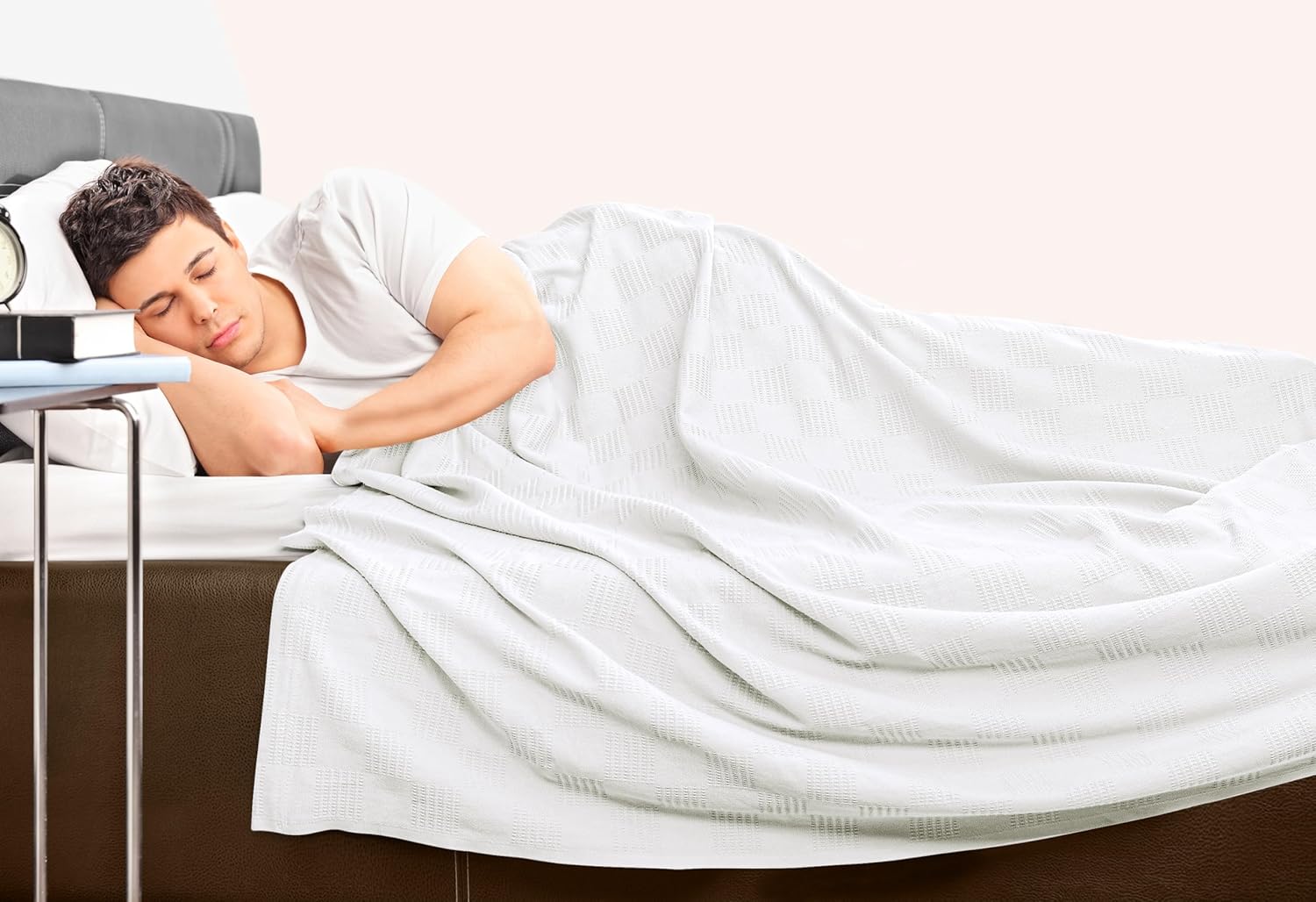 Utopia Bedding Manta 100% algodón (tamaño matrimonial, 90 x 84 pulgadas), manta térmica ligera de 350 GSM, manta térmica suave y transpirable para