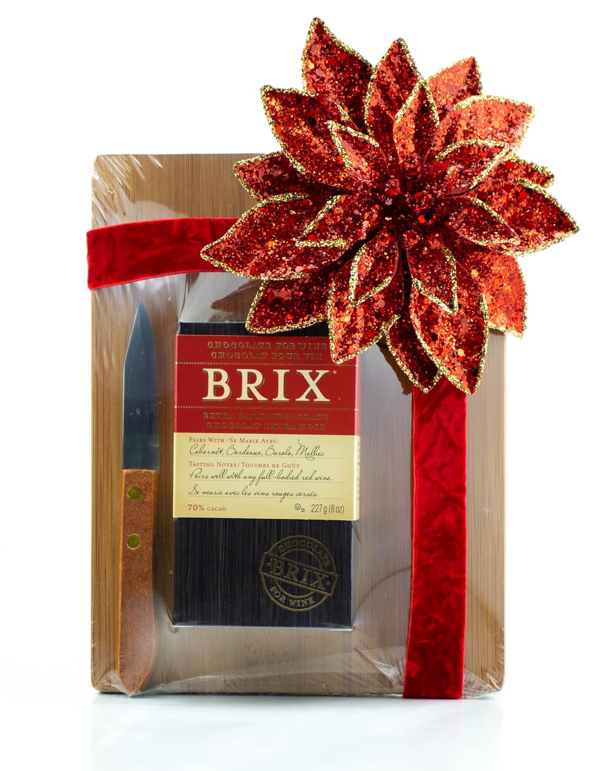 Brix – Juego de regalo de chocolate, barras de chocolate para maridaje de vino, tabla de cortar y cuchillo, juego de regalo de aperitivos, sin
