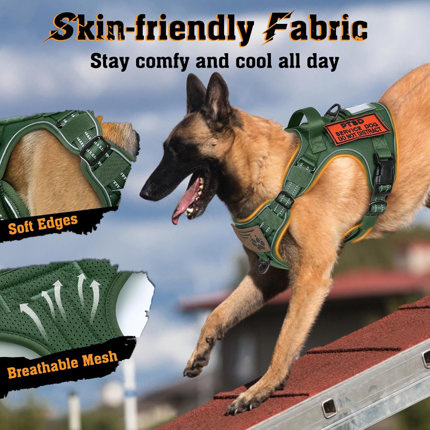 rabbitgoo Arnés para perros pequeños, medianos y grandes, chaleco de servicio táctico militar sin tirones con tiras reflectantes y asa de control,