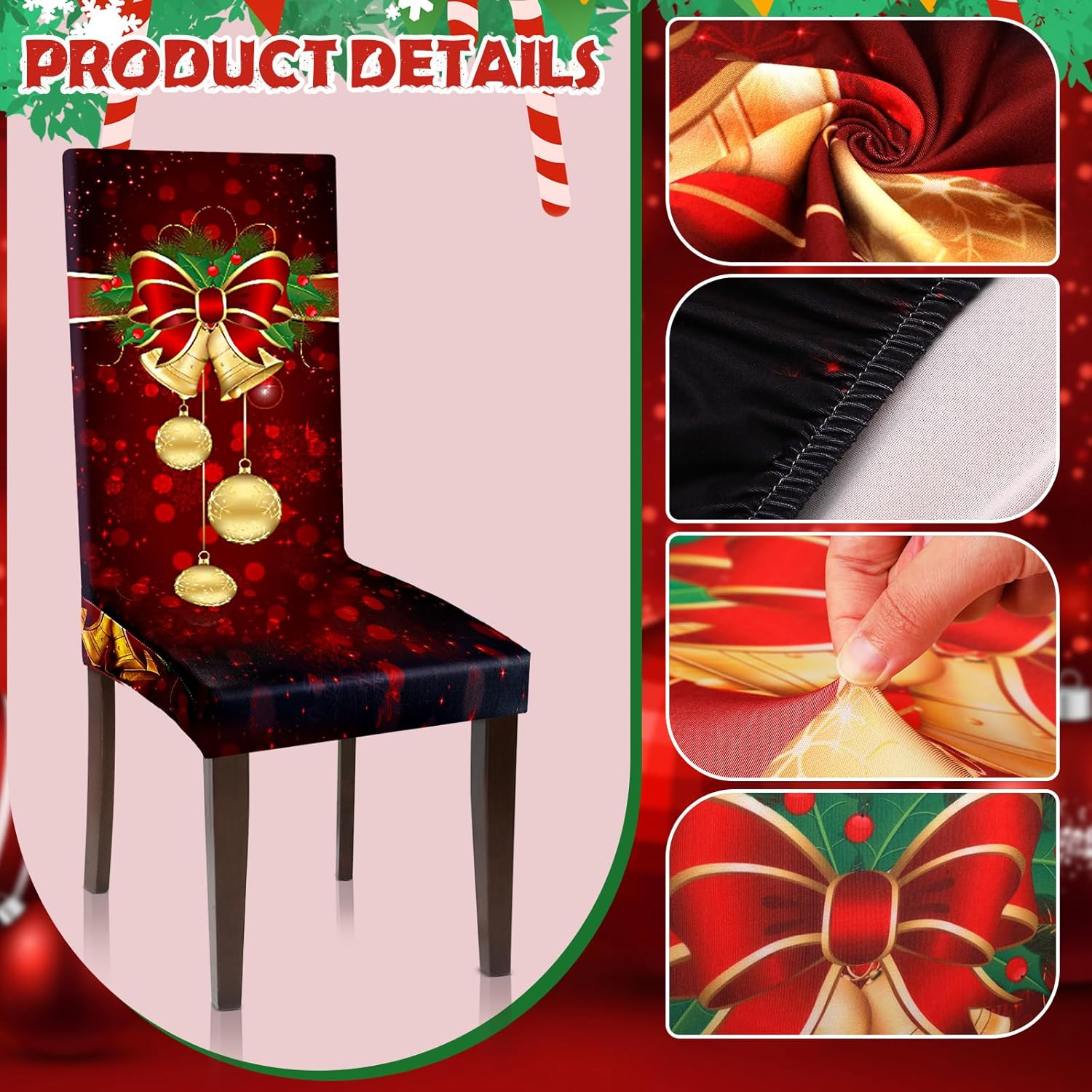 Moukeren Fundas protectoras para sillas de asiento de Navidad, elásticas, extraíbles y lavables, fundas de asiento de Navidad para el hogar, hotel,