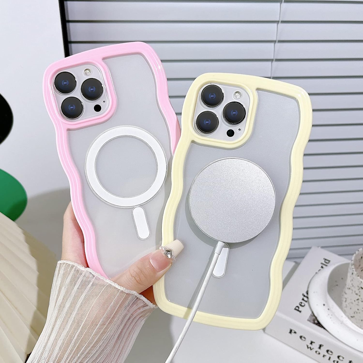 Magsafe – Funda compatible con iPhone 15 Pro Max, funda para teléfono con ondas, bonita ondulación de agua, colores caramelo, marco a prueba de