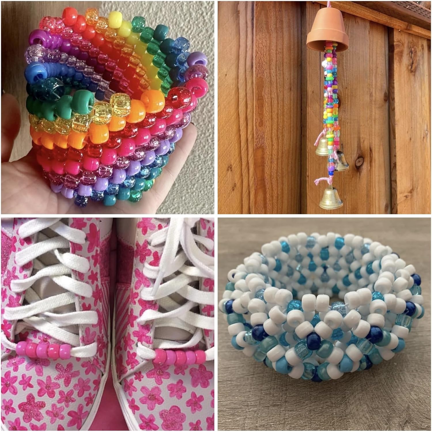 1200 cuentas de poni de 0.236 x 0.325 pulgadas, cuentas de plástico transparente con purpurina brillante para hacer pulseras, collares, joyas,