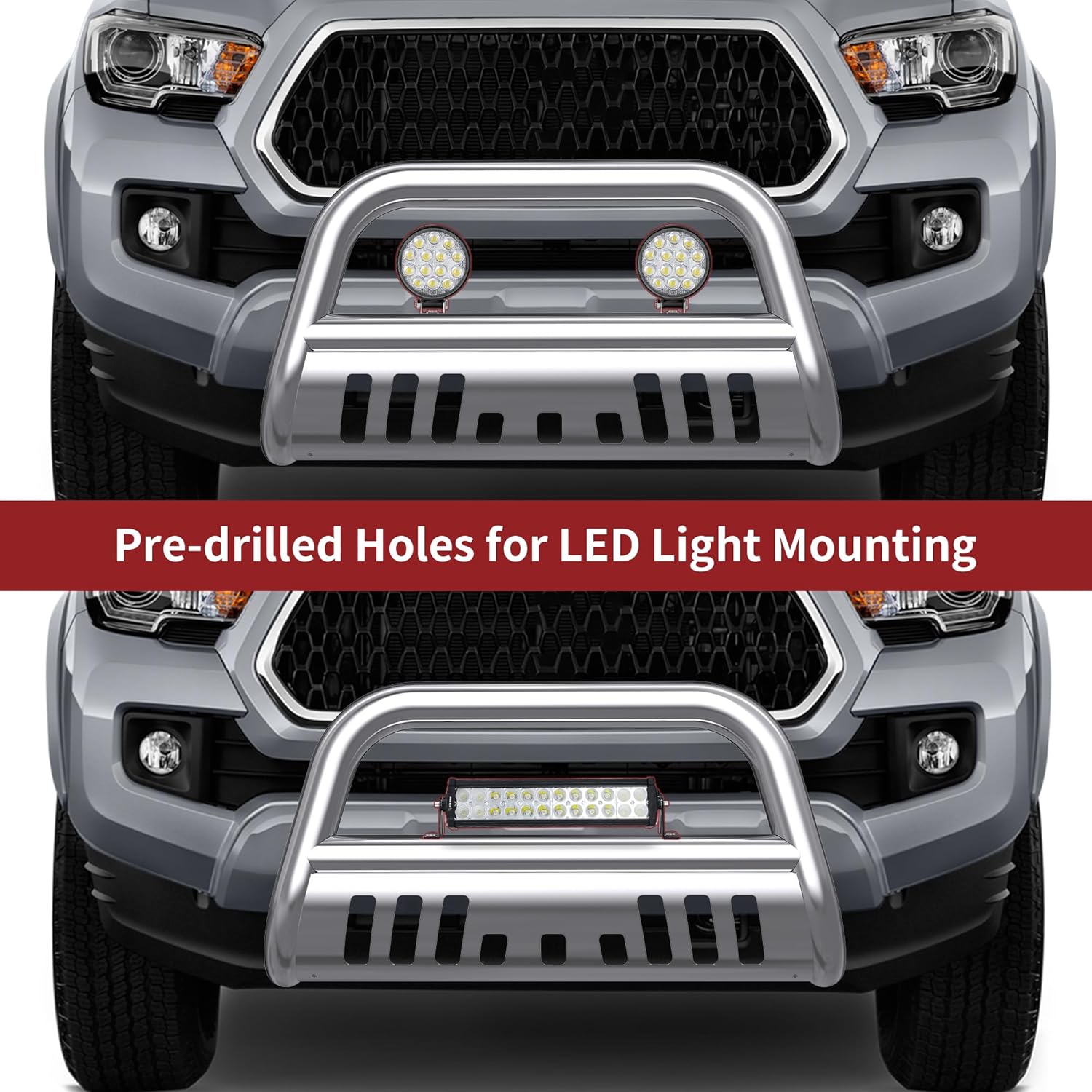 YITAMOTOR Bull Bar compatible con Toyota Tacoma 2016-2023 (excluye los modelos TRD), protector de cepillo de tubo de 3 pulgadas, barra de empuje de