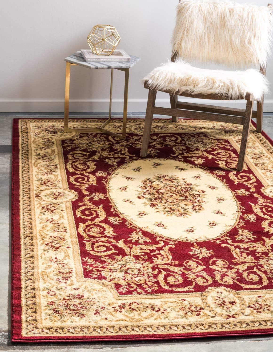 Unique Loom – Alfombra clásica tradicional, colección Versalles, Polipropileno, RojoVerde