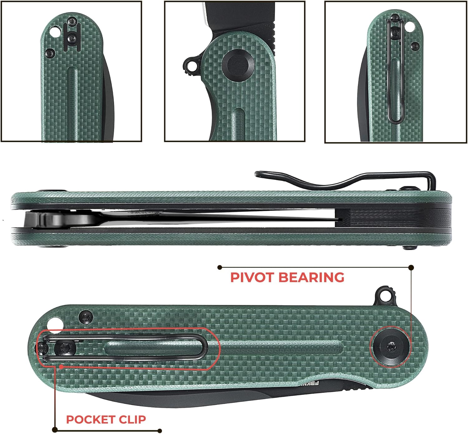 Firebird Ganzo FH922PT-GB – Cuchillo de bolsillo plegable con rodamiento de bolas, D2, hoja negra, G10, mango antideslizante con clip, equipo de