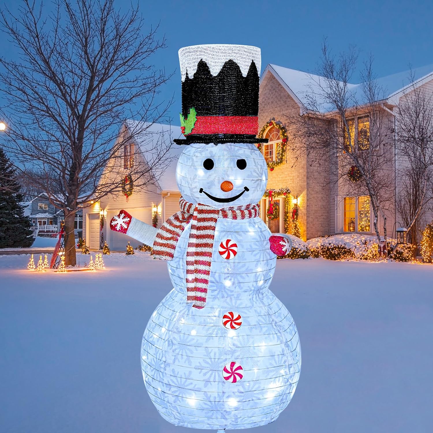 Muñeco de nieve para exteriores, decoración de Navidad plegable de 3.2 pies, muñeco de nieve de Navidad, muñeco de nieve iluminado para Navidad