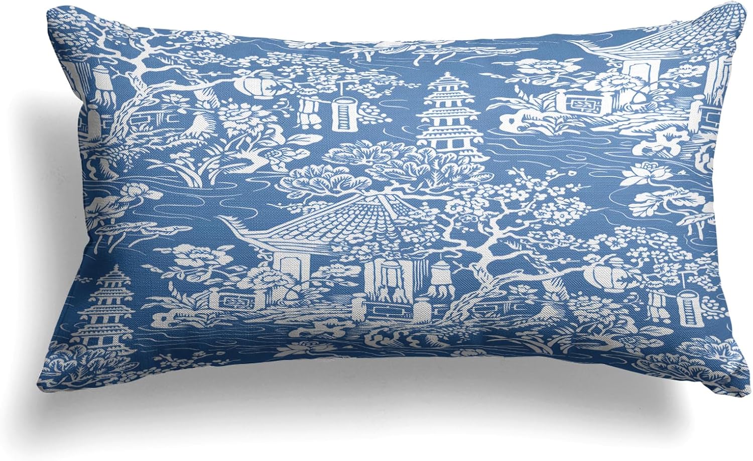 Snycler Chinoiserie – Juego de 2 fundas de almohada azules y blancas para exteriores, fundas de almohada chinas de construcción antigua de algodón,