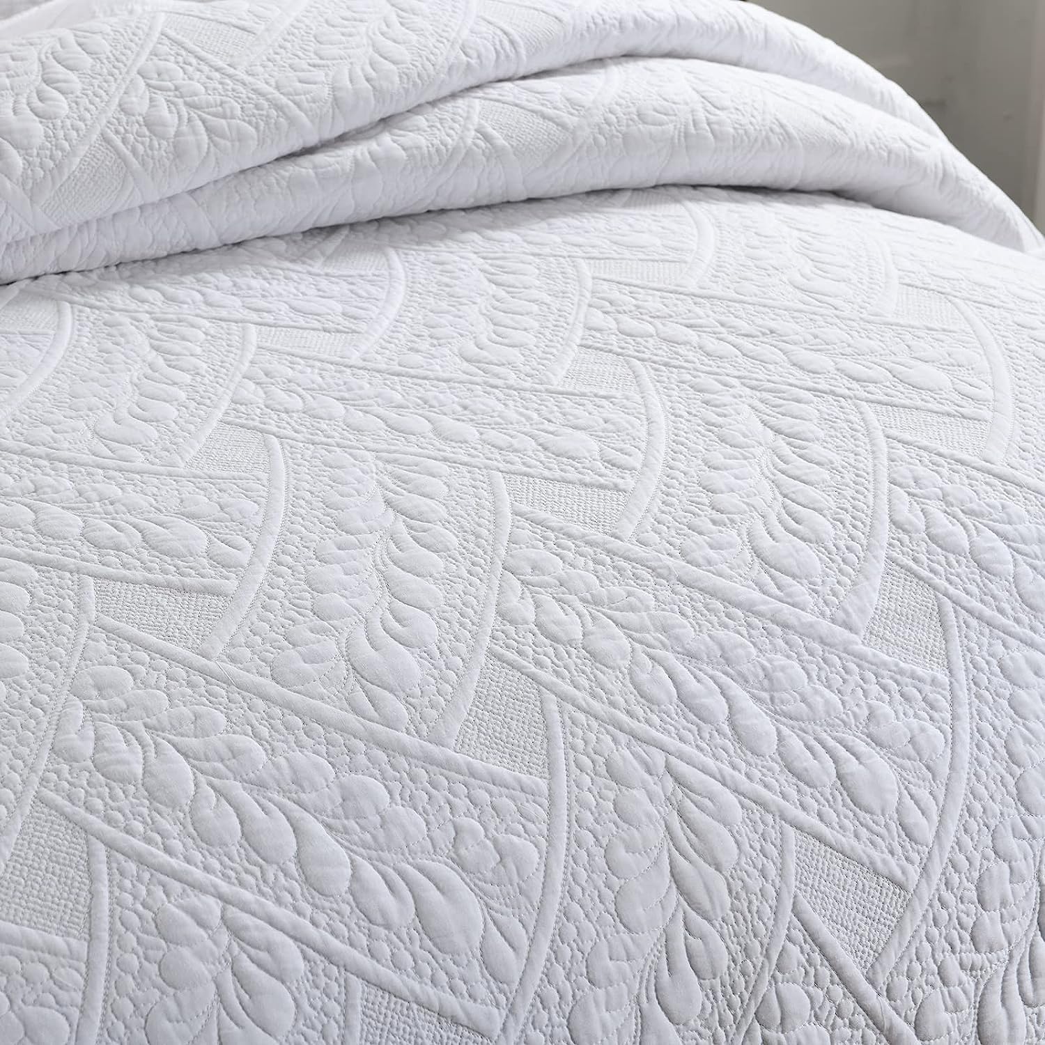 Brandream Juego de 2 fundas de almohada acolchadas de algodón con hojas blancas, tamaño estándar, cómodas, suaves y decorativas