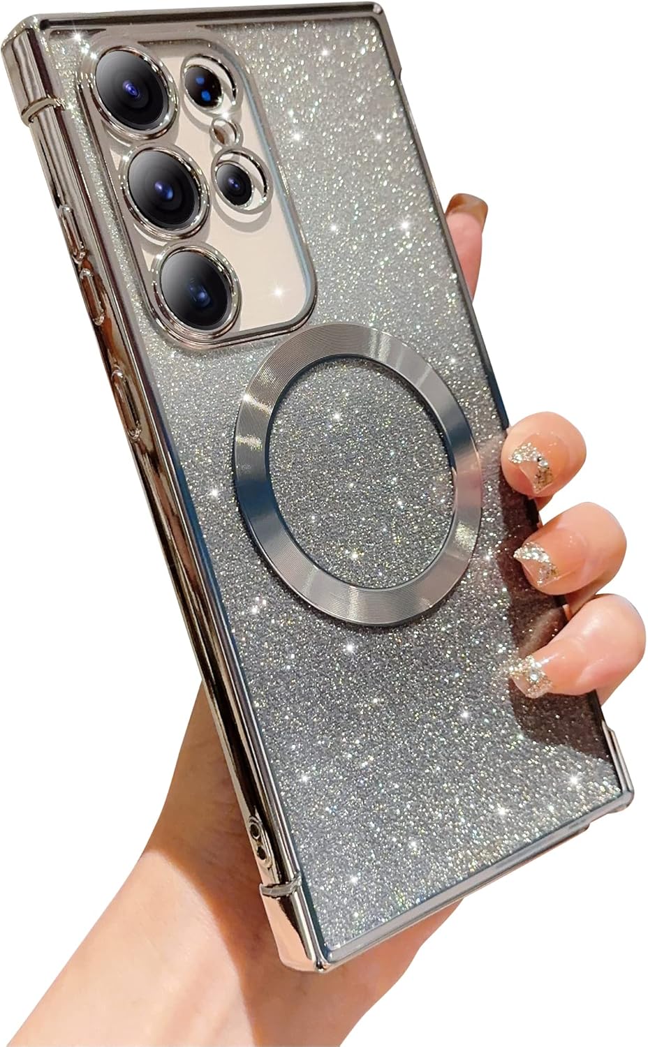 phylla Funda para teléfono Samsung Galaxy S22 Ultra Magnética con purpurina degradada compatible con Magsafe chapado de lujo, bonita cubierta