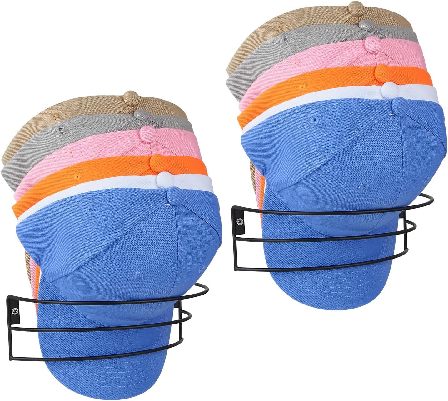 Anrialfu Percheros para gorras de béisbol de pared, 2 paquetes de organizadores de sombreros de metal para gorras de béisbol para almacenamiento de