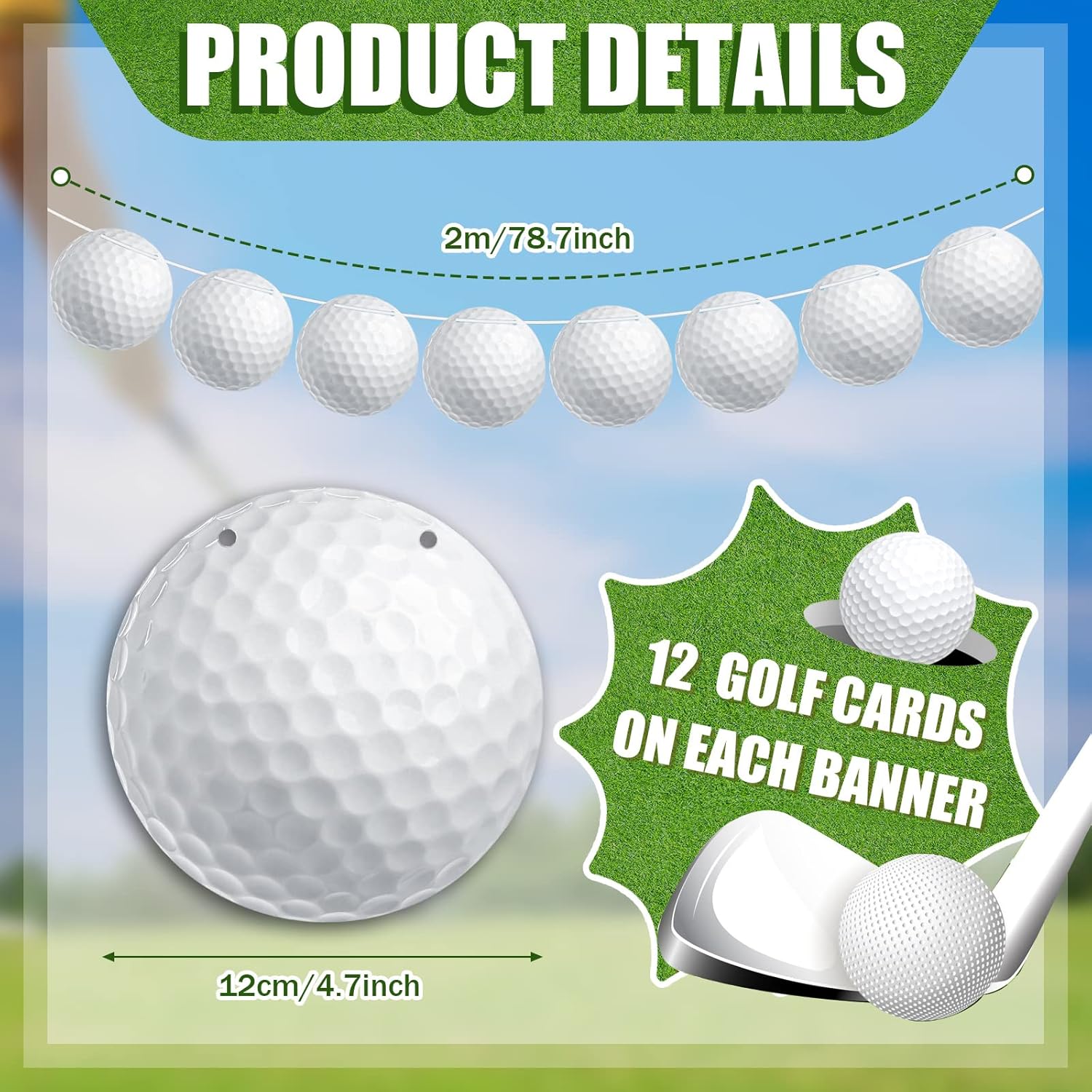5 piezas de decoraciones de fiesta de golf, suministros de fiesta de golf, banderines de golf, banderines colgantes, guirnaldas de papel de golf