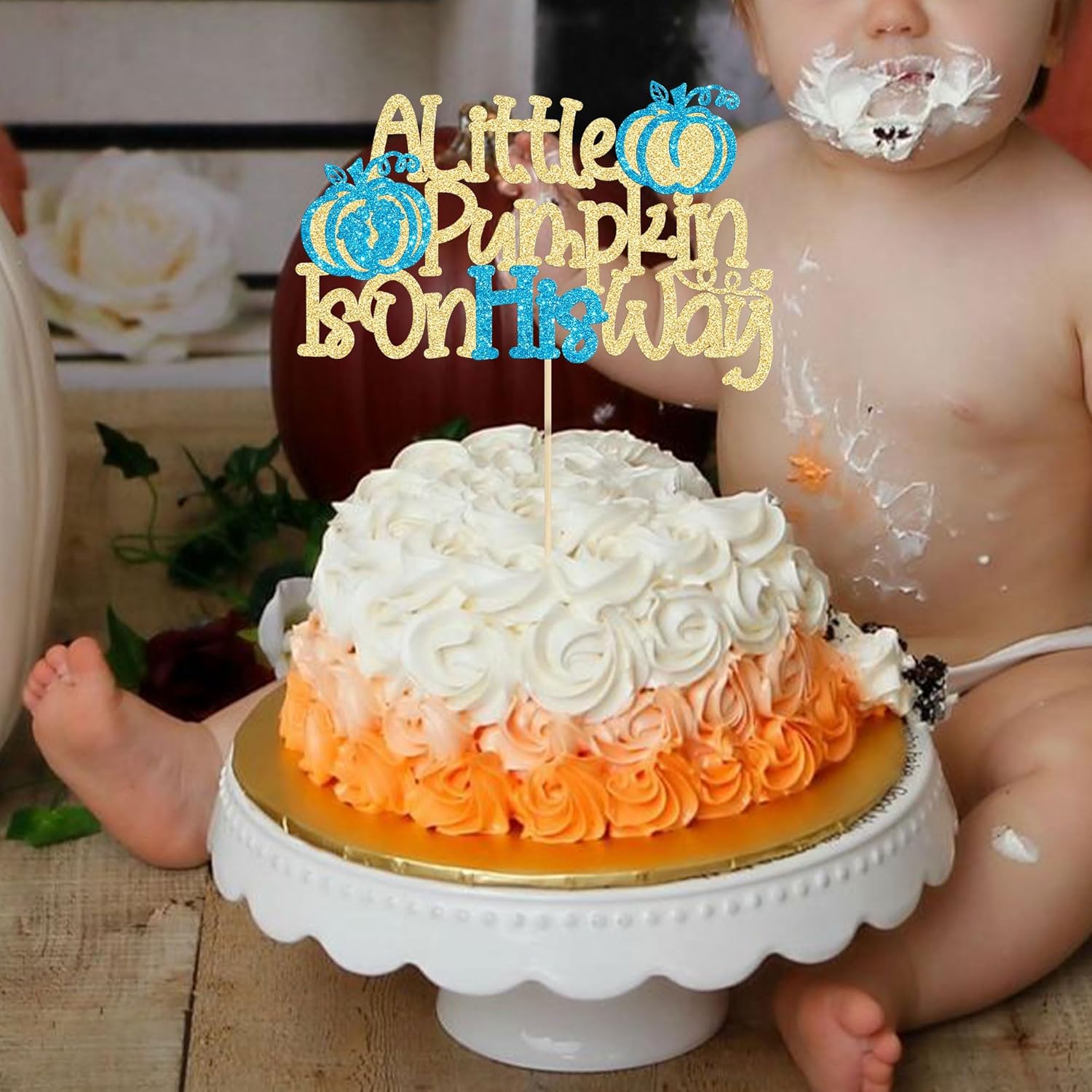 Gyufise 1 pieza de decoración de pastel de calabaza con purpurina con purpurina para decoración de pastel de calabaza para otoño, baby shower,