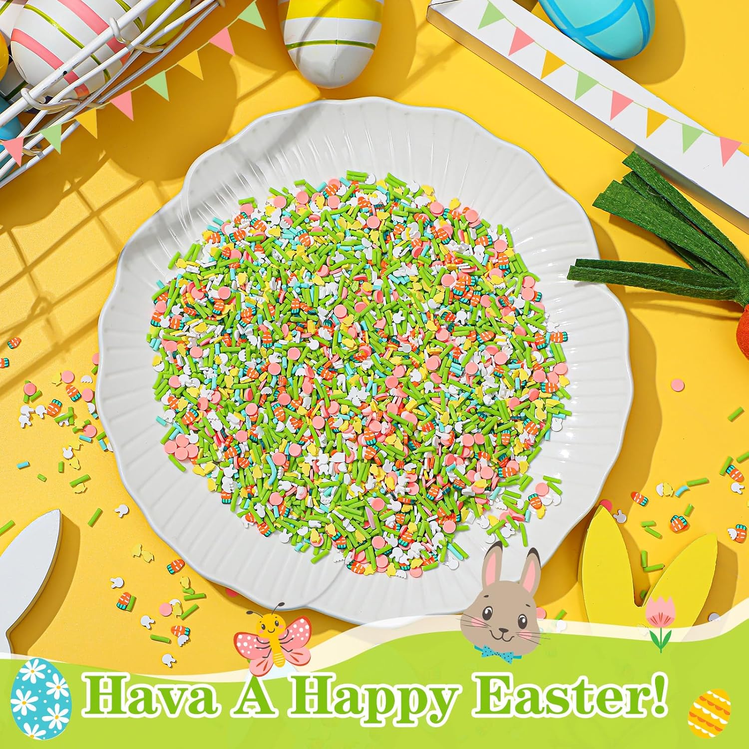 Tigeen Gránulos falsos de Pascua de 10.58 oz de arcilla polimérica, chispas de polímero de arcilla suave, mezclas de Pascua, suministros para hacer