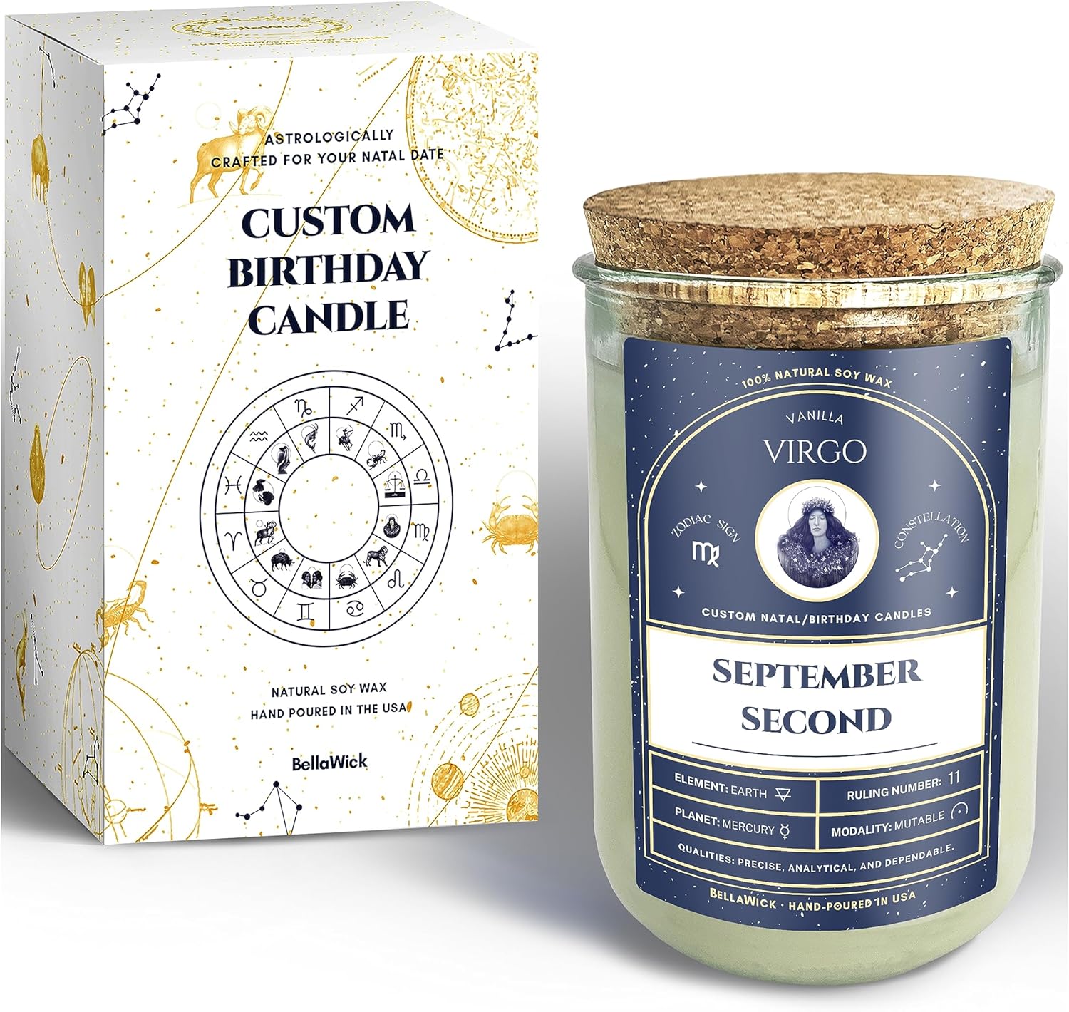 Velas de fecha de nacimiento velas perfumadas de cumpleaños astrológicas personalizadas del zodiaco. Regalos de astrología. Cera de soja totalmente