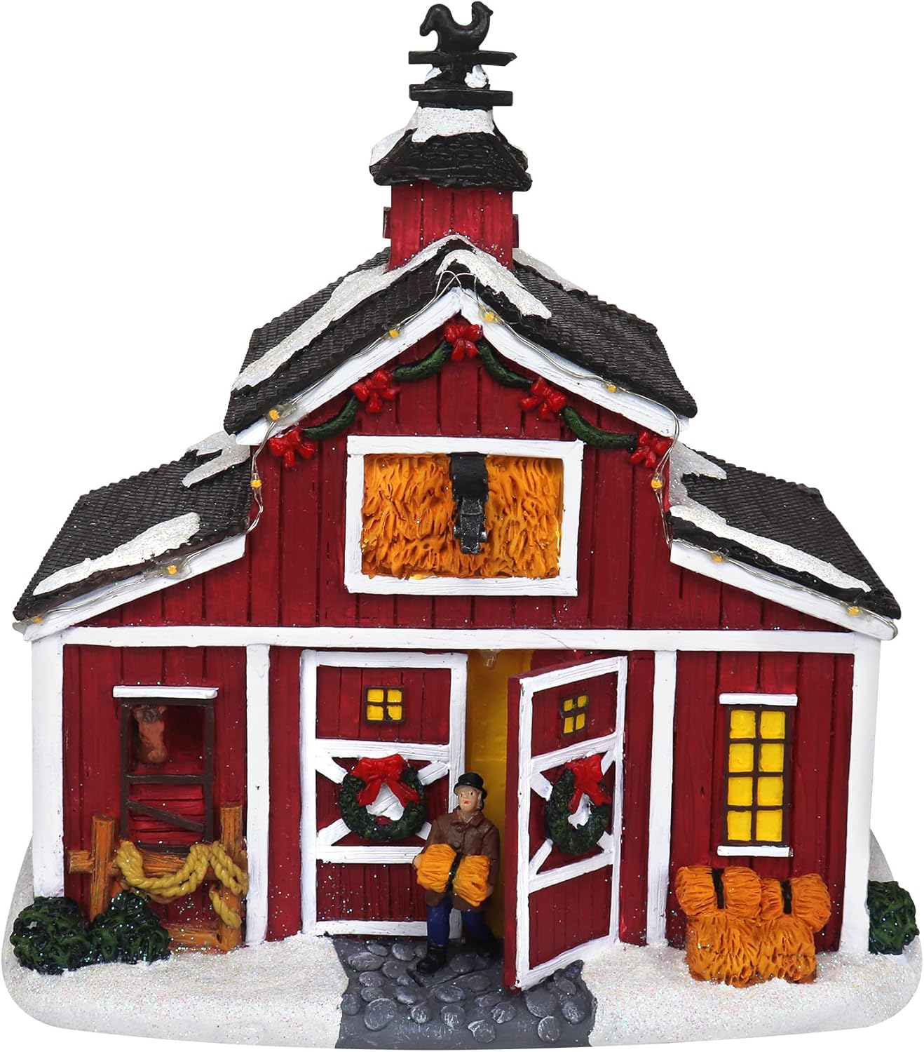 Christmas Village Farm Country Barn  Edificio coleccionable de aldea de nieve musical iluminada  Casas de pueblo de Navidad  Complemento perfecto