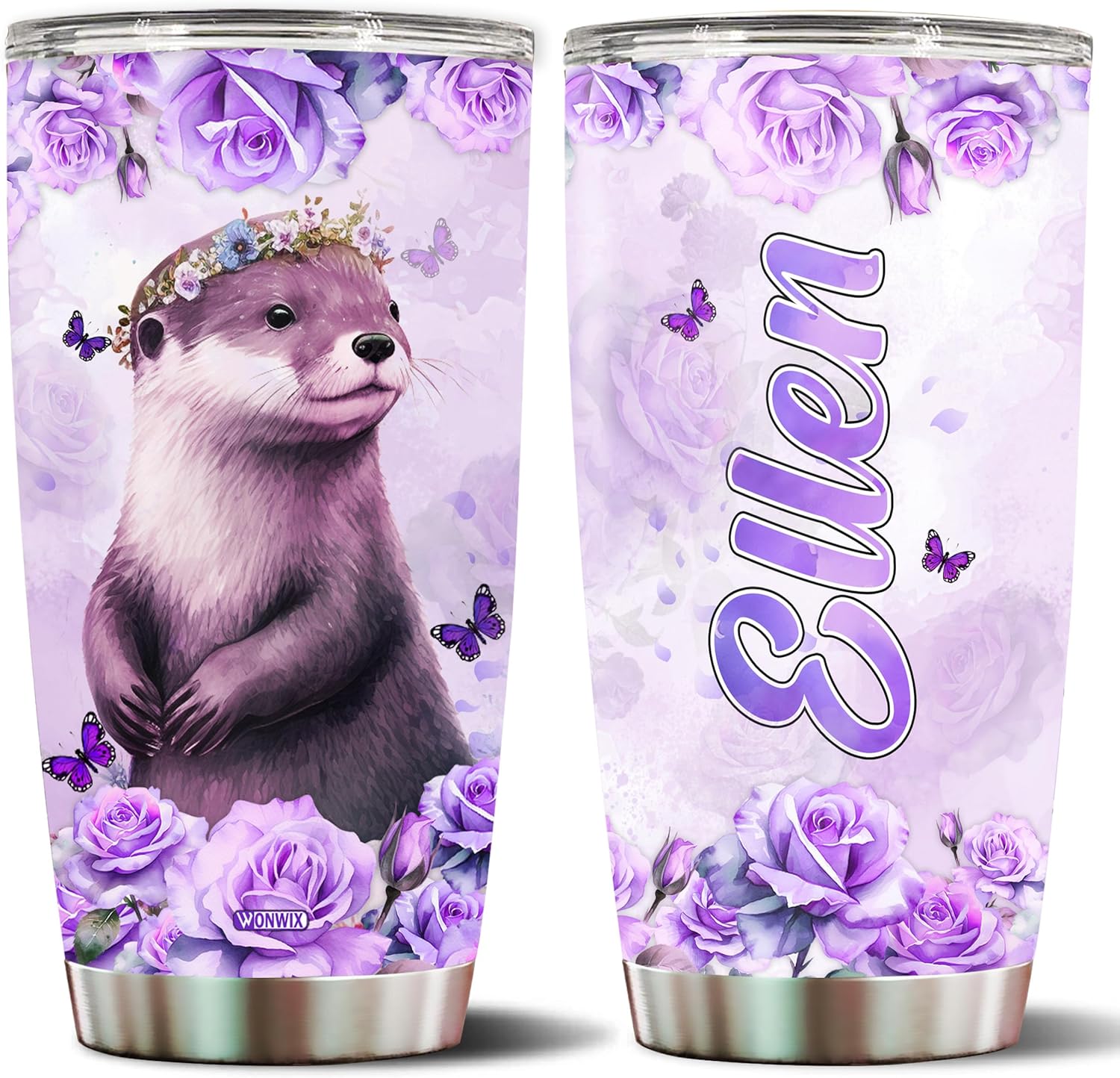 Regalos personalizados de nutria para niñas, vaso de acero inoxidable aislado de 20 onzas, taza de café, botella de agua para mujeres, esposa, hija,