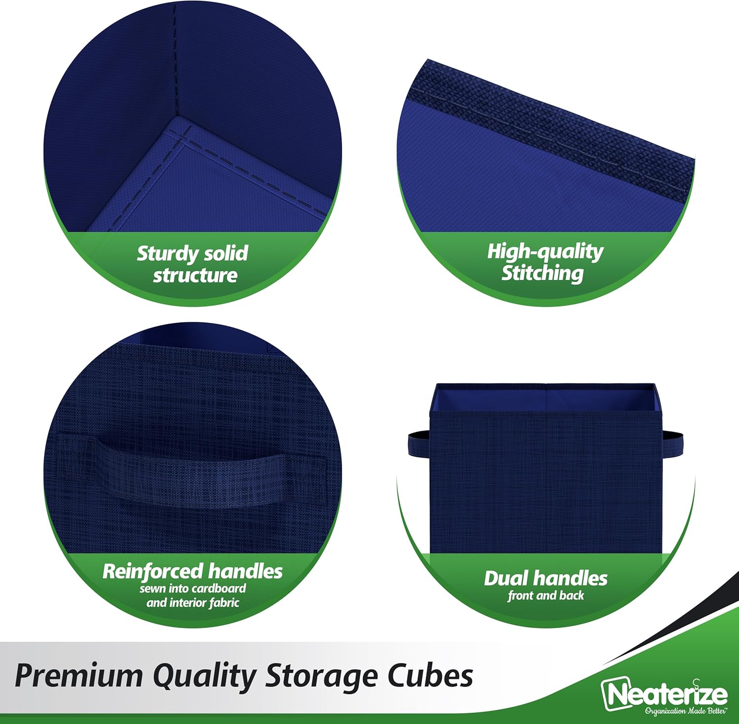 NEATERIZE – Cubos de almacenamiento grandes de 13 x 13 pulgadas, juego de 6 cubos de almacenamiento Cubos de almacenamiento con asas dobles,