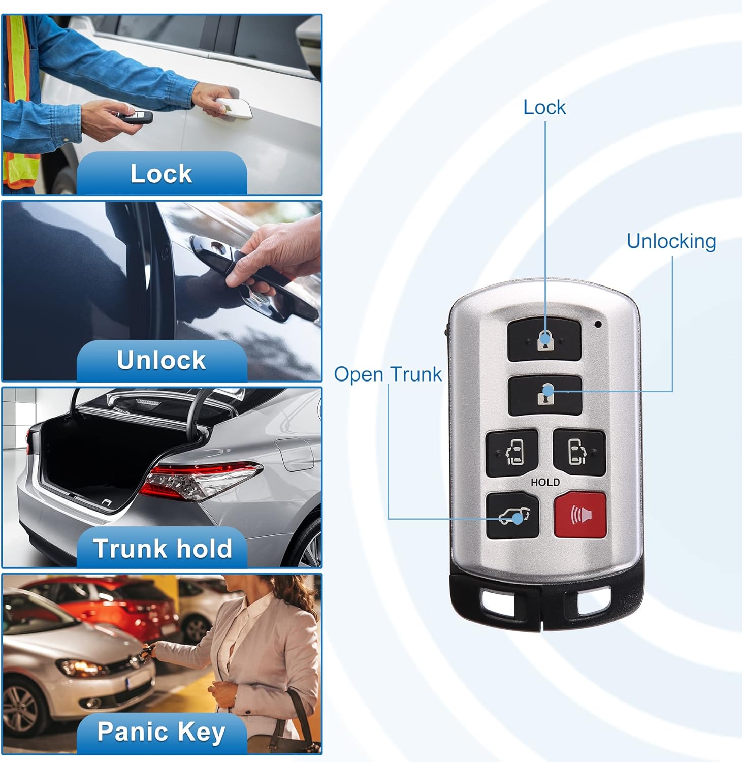 X AUTOHAUX HYQ14ADR – Carcasa para llave de automóvil con 6 botones de control remoto, carcasa de repuesto sin llave, color negro para Toyota Sienna