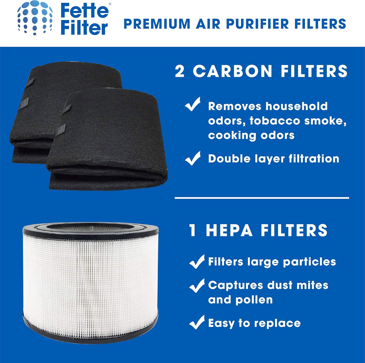 Filtro HEPA de repuesto 50250-S y 2 prefiltros de carbono de envoltura compatibles con Honeywell 24000 24500 50250-S 52500. Número de pieza 24000