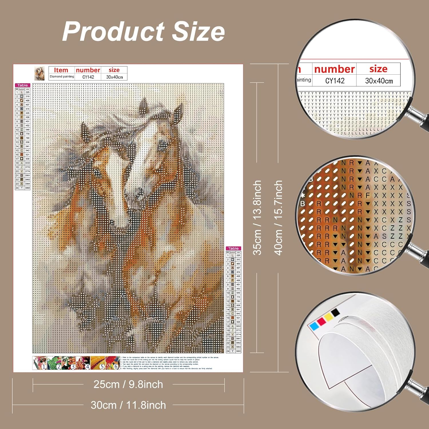 Stalente Kits de pintura de diamantes para adultos, kit de arte de diamantes redondo de caballo de taladro completo, pintura 5D con diamantes,