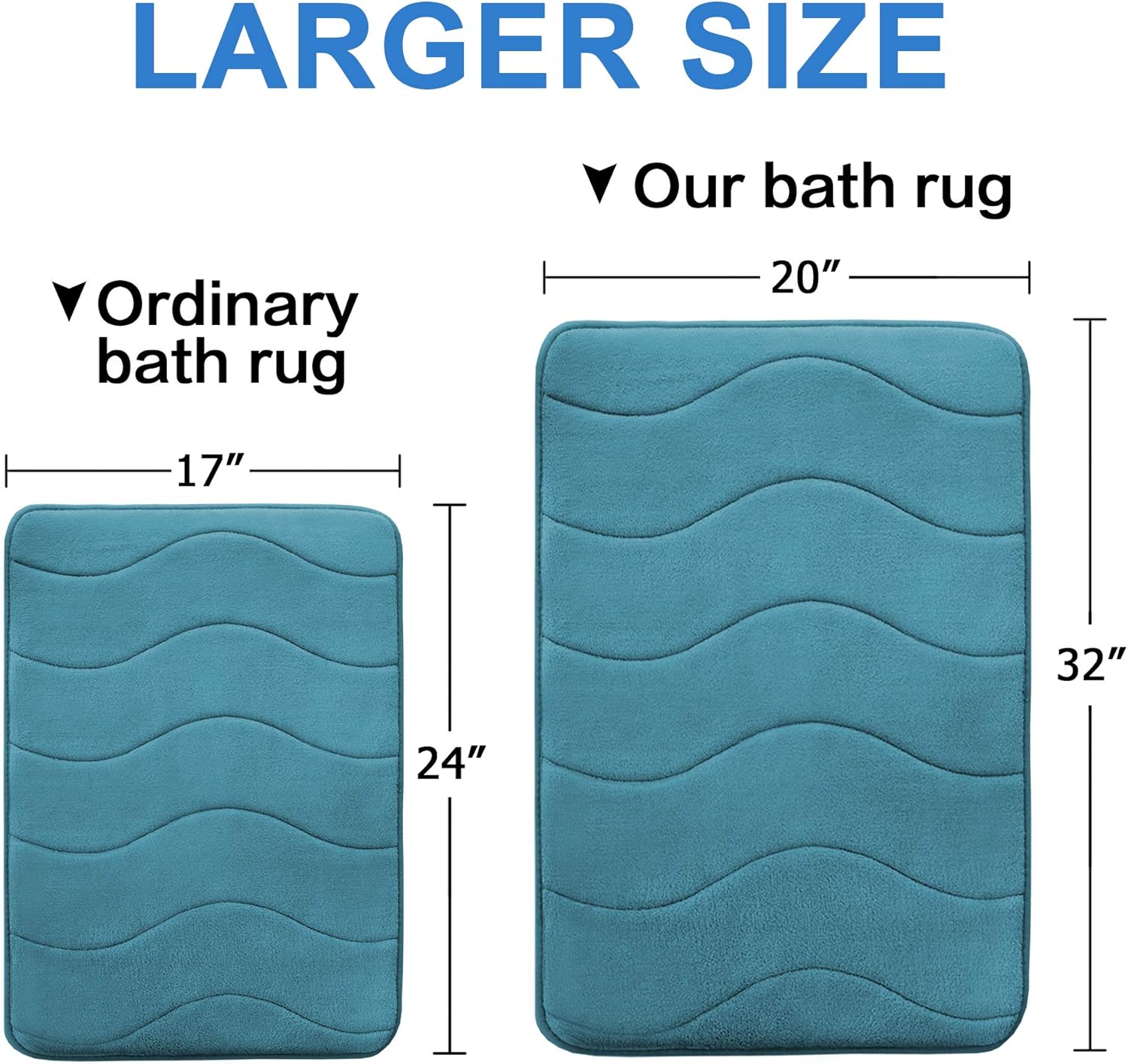 Alfombra de baño de espuma viscoelástica de lujo, diseño ondulado de Flamingo P , Goma, Dark Teal, 20″ x 32″